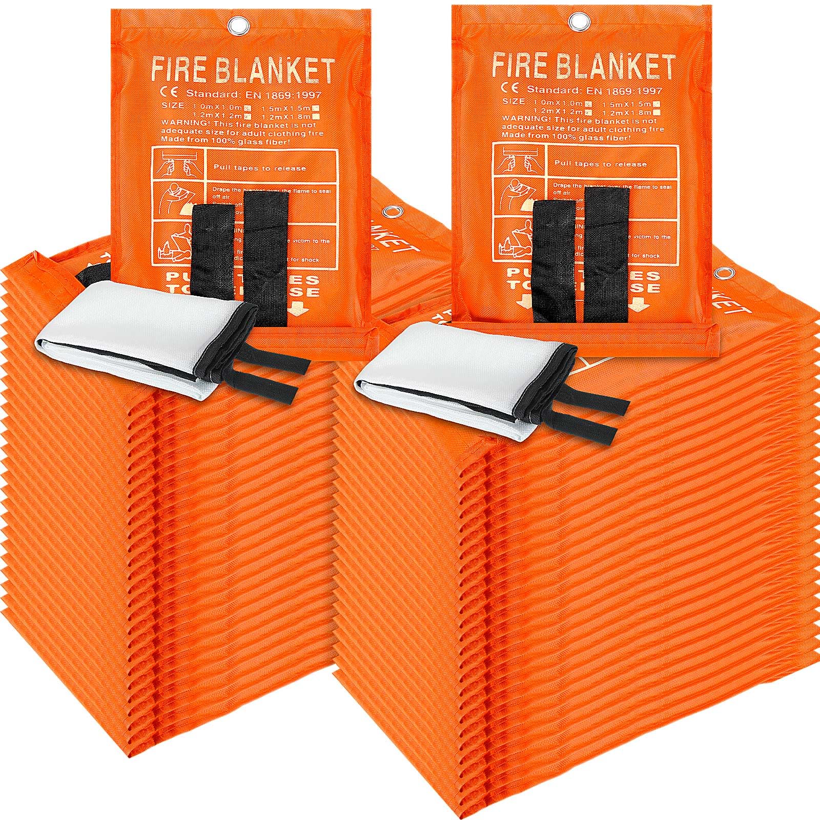 Copkim Paquete de 50 mantas ignífugas de emergencia a granel de 39 x 39 pulgadas, manta de supresión de incendios, manta ignífuga preparada de fibra de vidrio para el hogar y la cocina, camping,