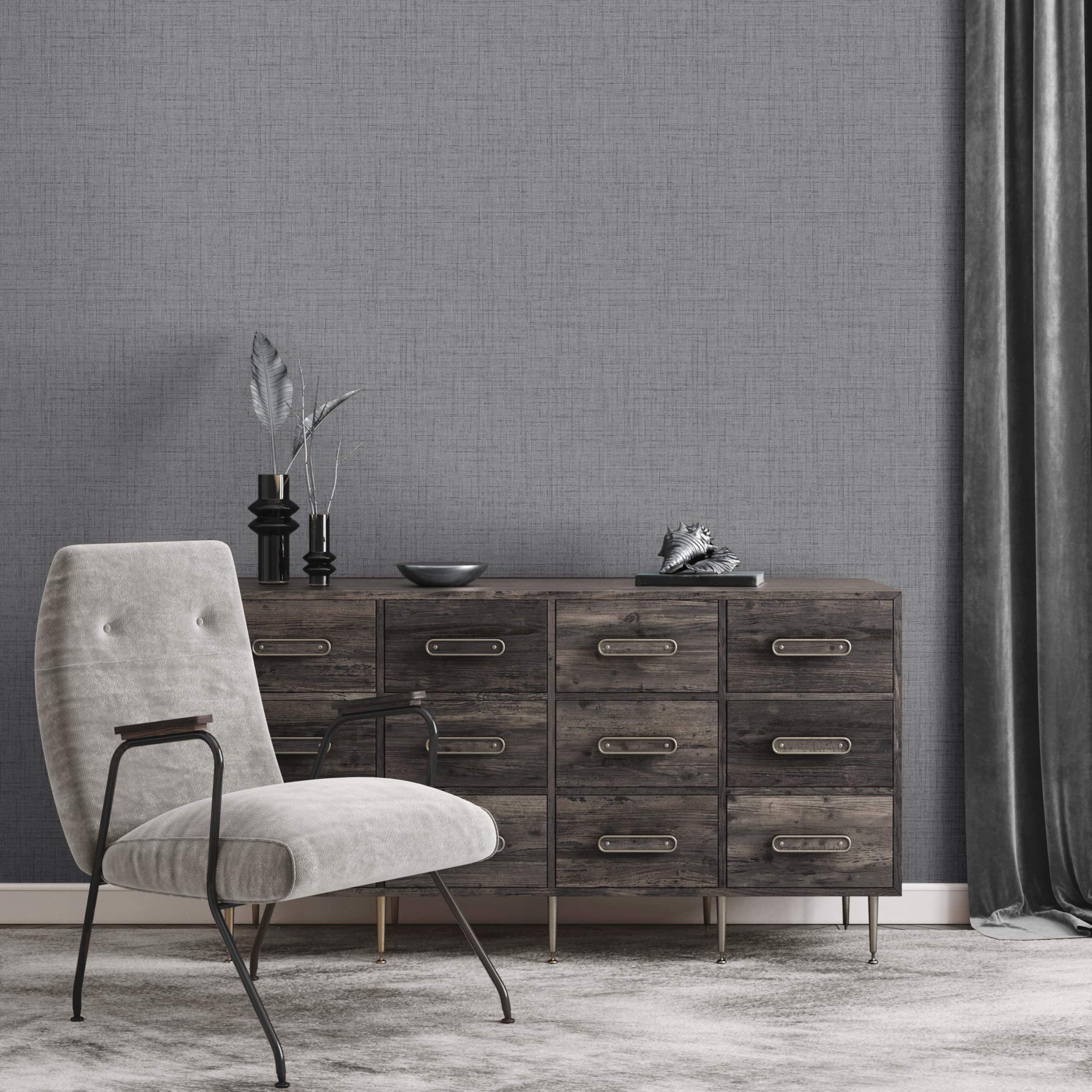 Fine Decor FD43751 Larson Texture Luxury Textured Vinyl Wallpaper, Charcoal, 52 x 1000 cm - Image 4