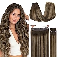 Vista 34 de GOO GOO Extensiones de cabello humano con alambre, color marrón chocolate 4/26/4 con rubio miel, balayage, 18 pulgadas, 3.35 oz, extensiones