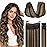 GOO GOO Wire Hair Extensions Human Hair, 4/27/4 Chocolate Brown with Caramel Blonde Balayage 14inch 105g, Invisible Wire Hair Extensions with Transparent, Seamless Fish Line Hairpiece