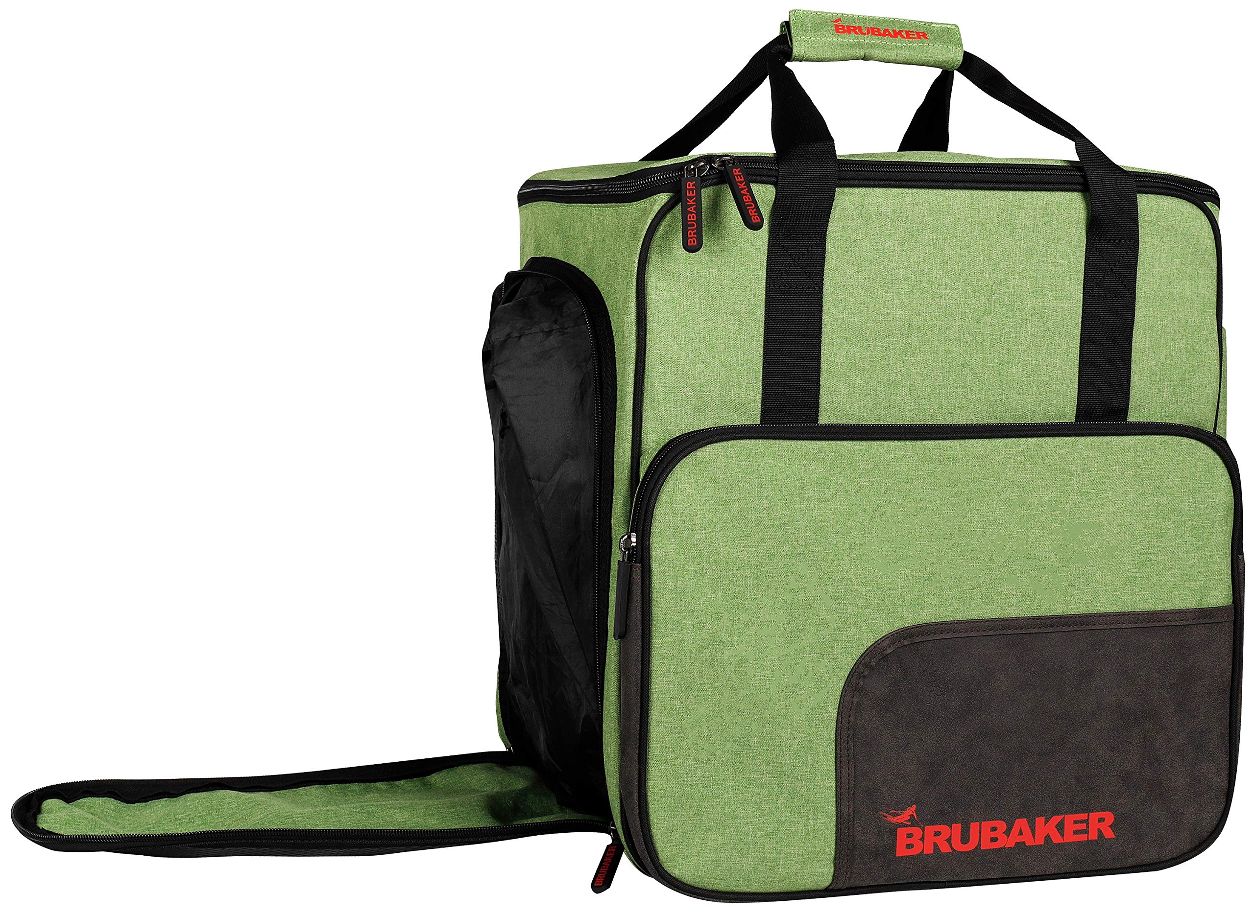 BRUBAKER - Set de Ski 'Carver Performance' - Housse à Skis & Sac à Chaussures de Ski - pour 1 Paire de Skis + Bâtons + Chaussures + Casque - Vert chiné/Noir