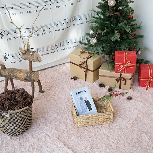 Miniatura 5 de VATIMA Cesta de mimbre mediana de jacinto de 13.6 x 9.5 x 5.6 pulgadas, con asa, decoración de sala de estar, diseño rectangular