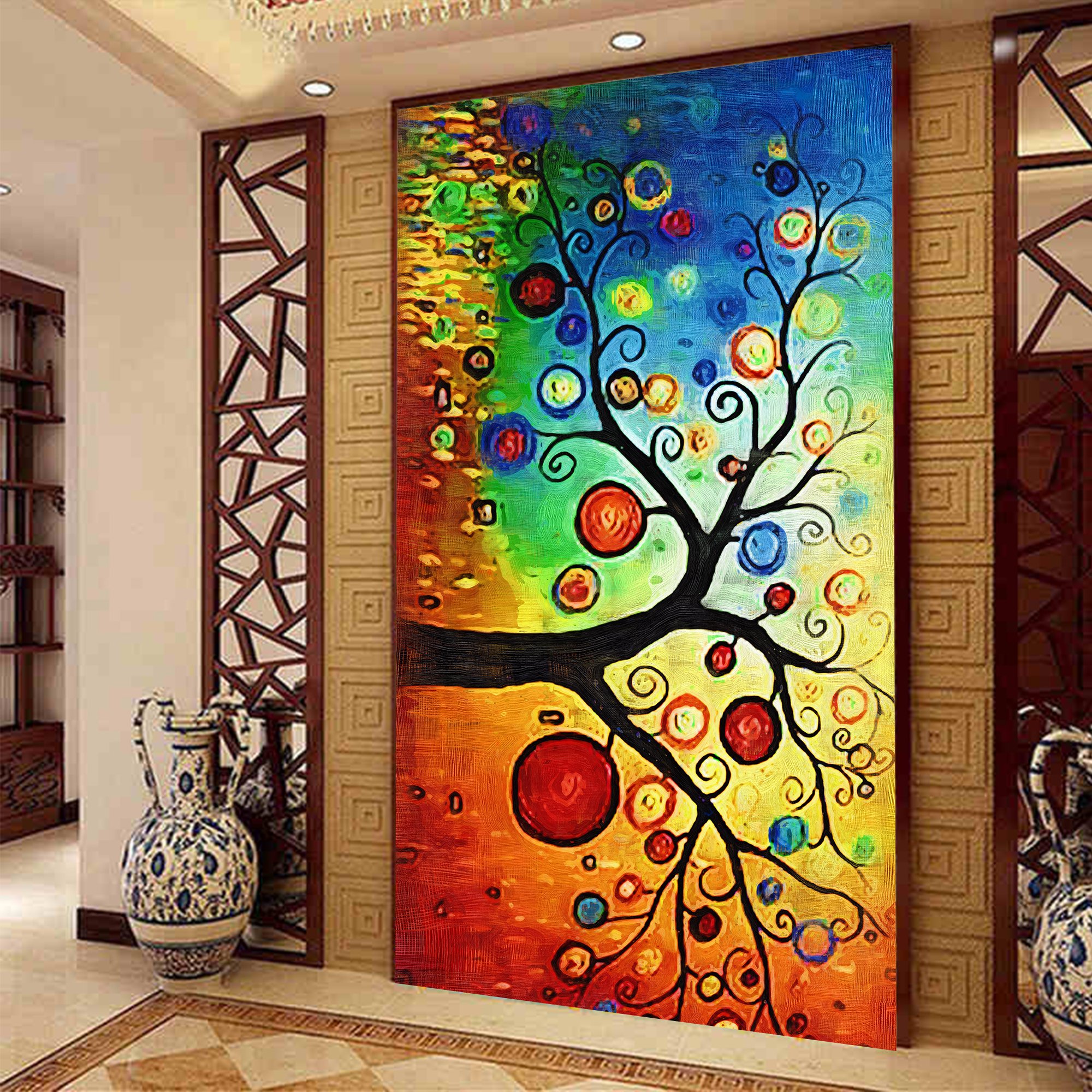 Amazon.com: Fina Hall Sofa Wall Mural Painting Decorative Painting Frame  Painting Rich Tree Money Tree Shaking Qian Shu (Chemical fiber oil painting  cloth) : Tools & Home Improvement