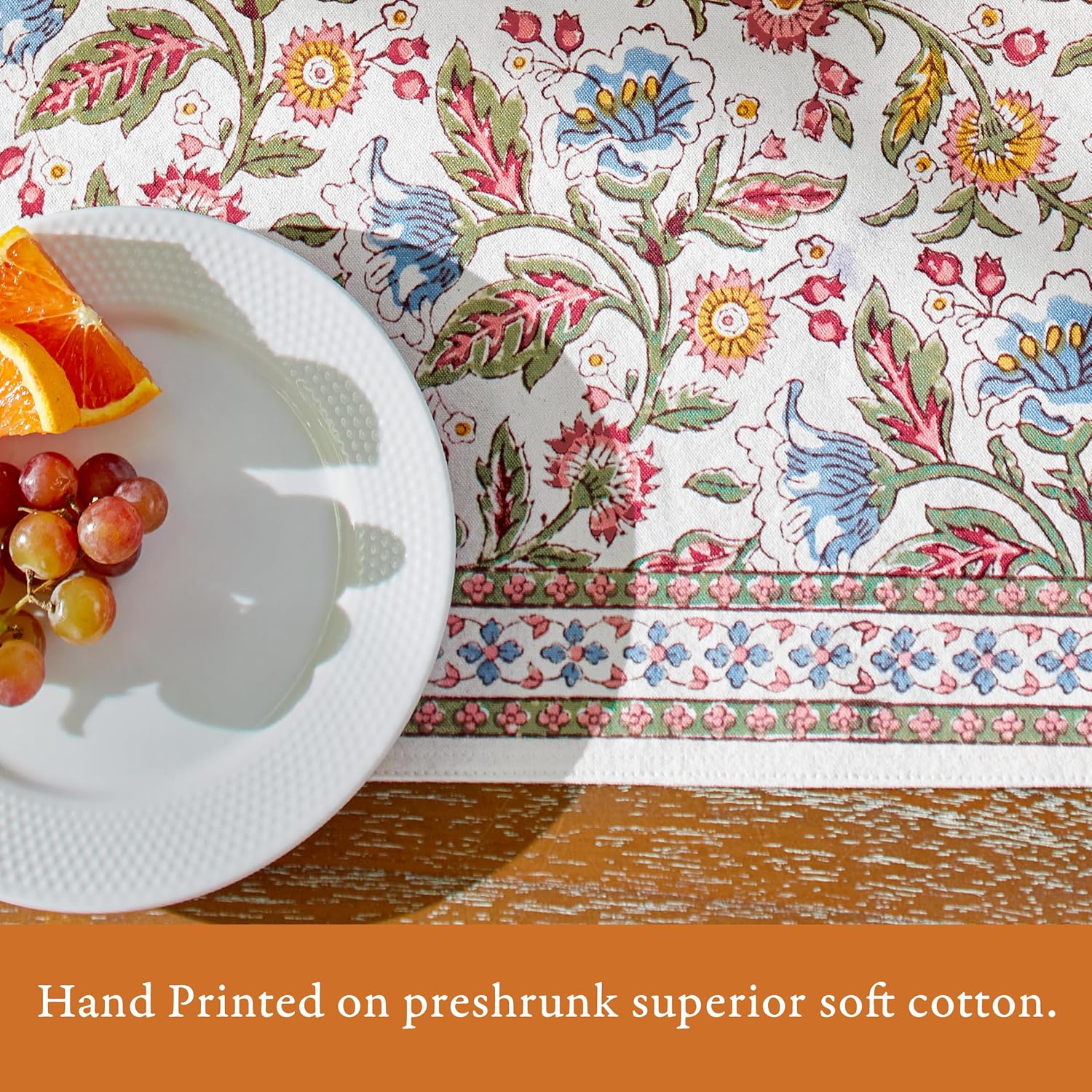 Saffron Marigold Ivory Table Runner - 18x108 inches, Hand Block Printed Dining Centerpiece 100% Washable Cotton for Boho & Farmhouse Home Decor or Coffee Enchanted