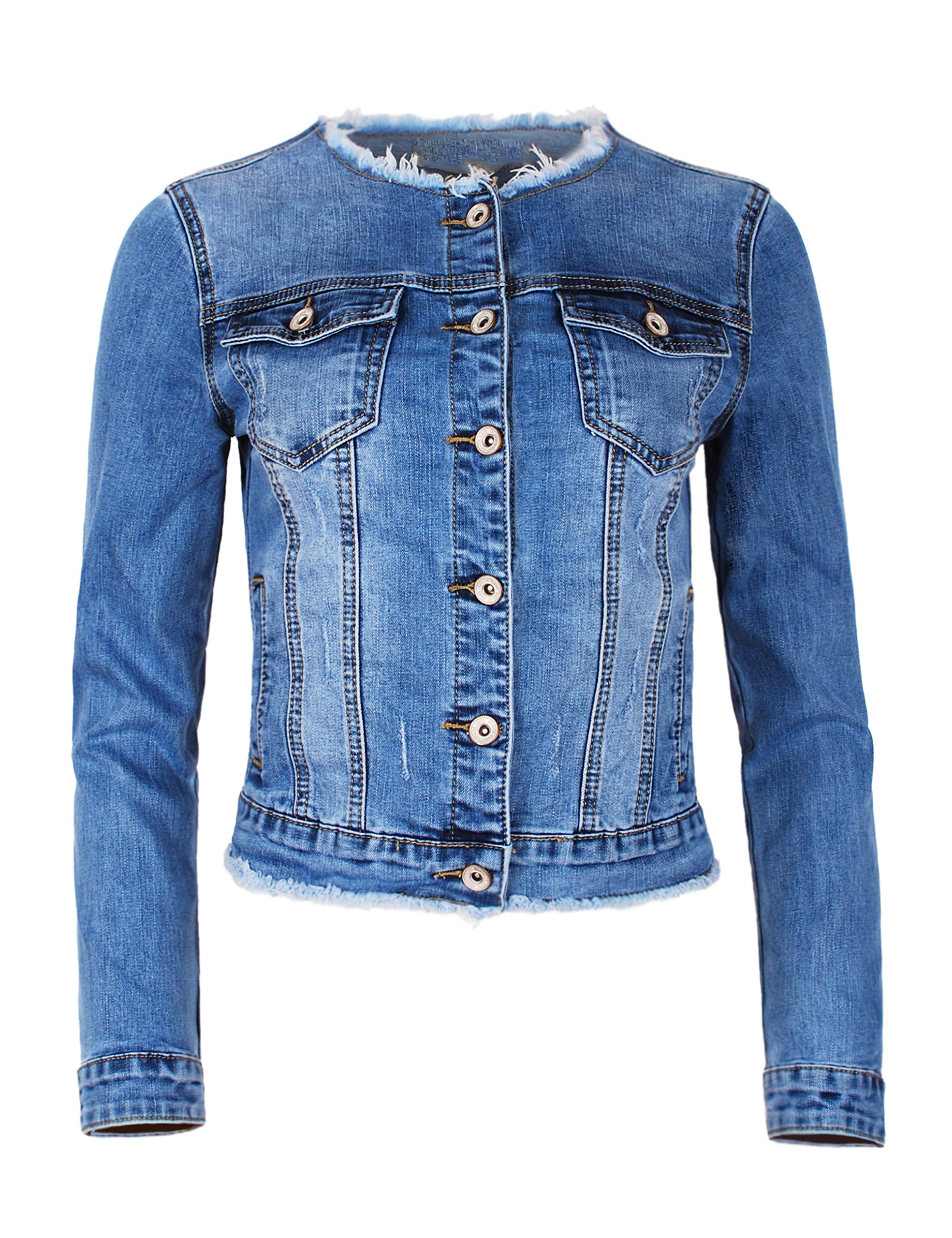 Fraternel Giacca di Jeans Donna Blouson Denim sfilacciato