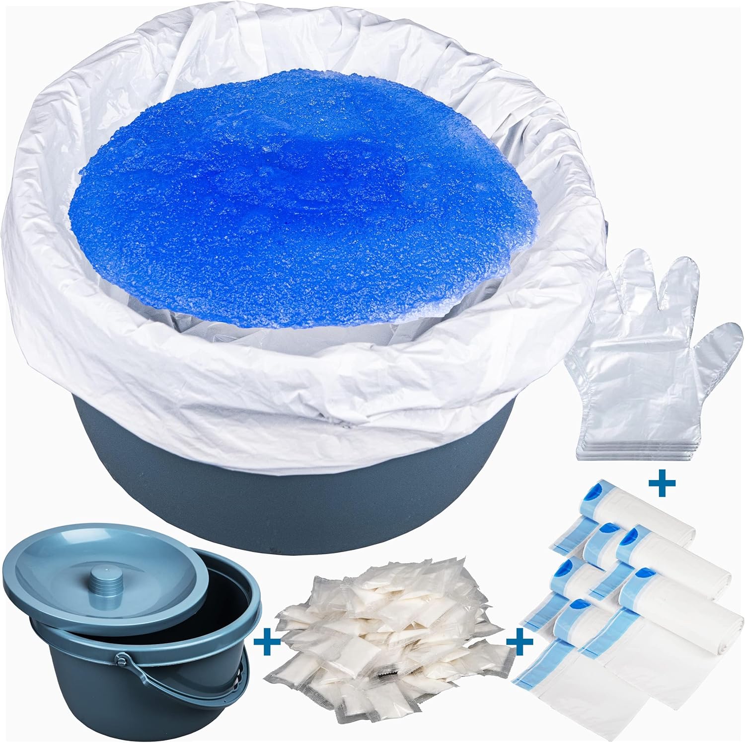 Commode Bucket Set with 60 Commode Liners and 60 Absorbent Pads Gel