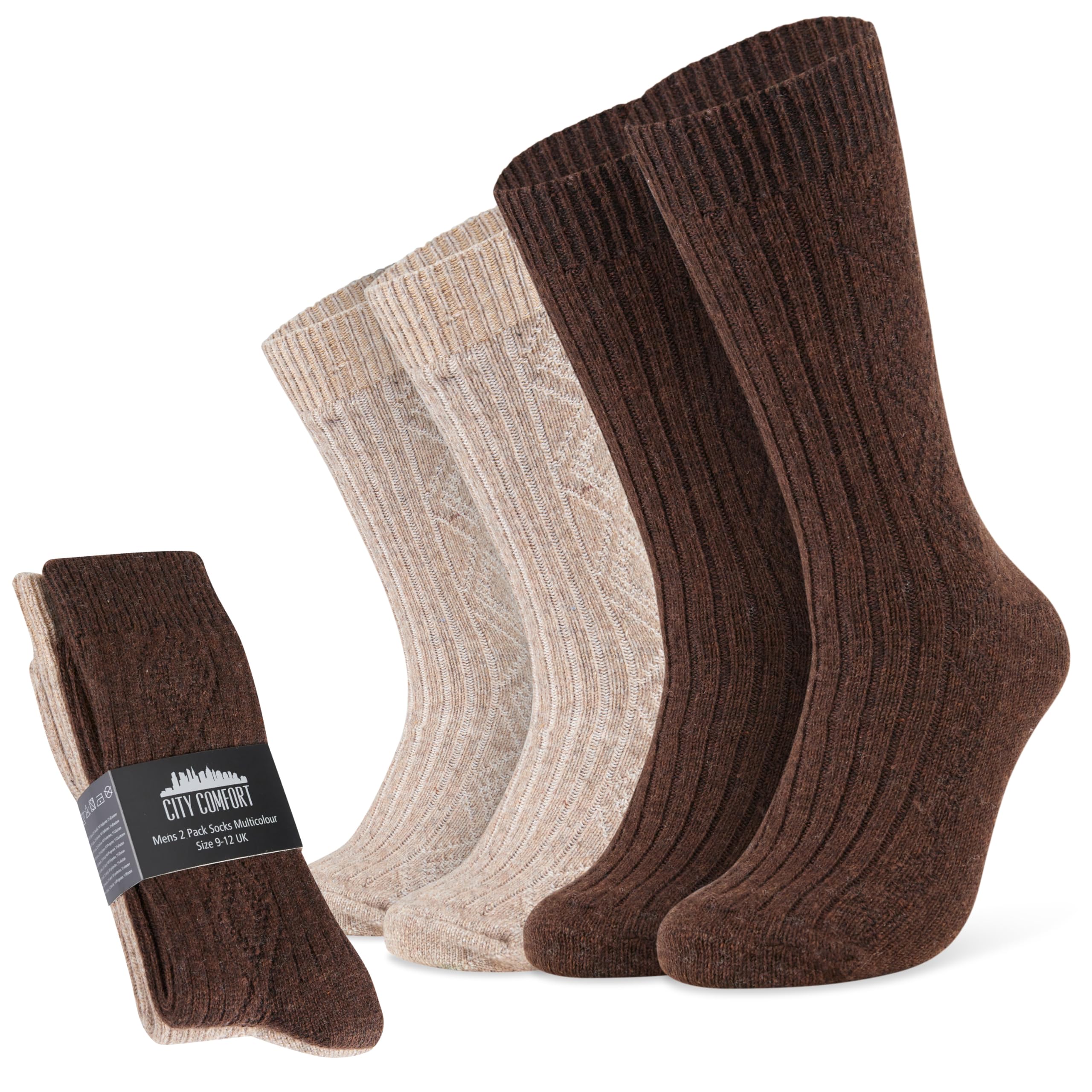 Citycomfort Men's Brown/Beige - 2 Pack Socks Pack Of 5 Or 2 Soft Warm Ankle Socks For Teenagers Size 6-12 Wool Socks Winter Walking Work Socks Gifts For Him (/Beige, 9/12 Uk, Pack Of 2)