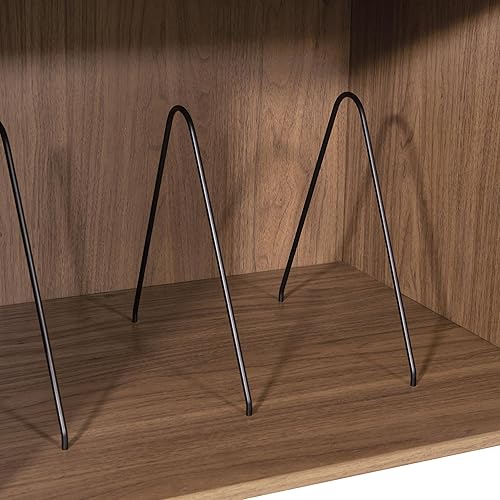 Miniatura 8 de OSP Home Furnishings Consola de soporte para tocadiscos retro con almacenamiento de álbumes, acabado majestuoso