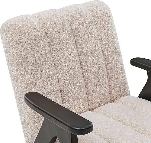 Miniatura 7 de Roundhill Furniture Rella Modern Teddy Sherpa - Silla decorativa con marco de madera espresso, color beige