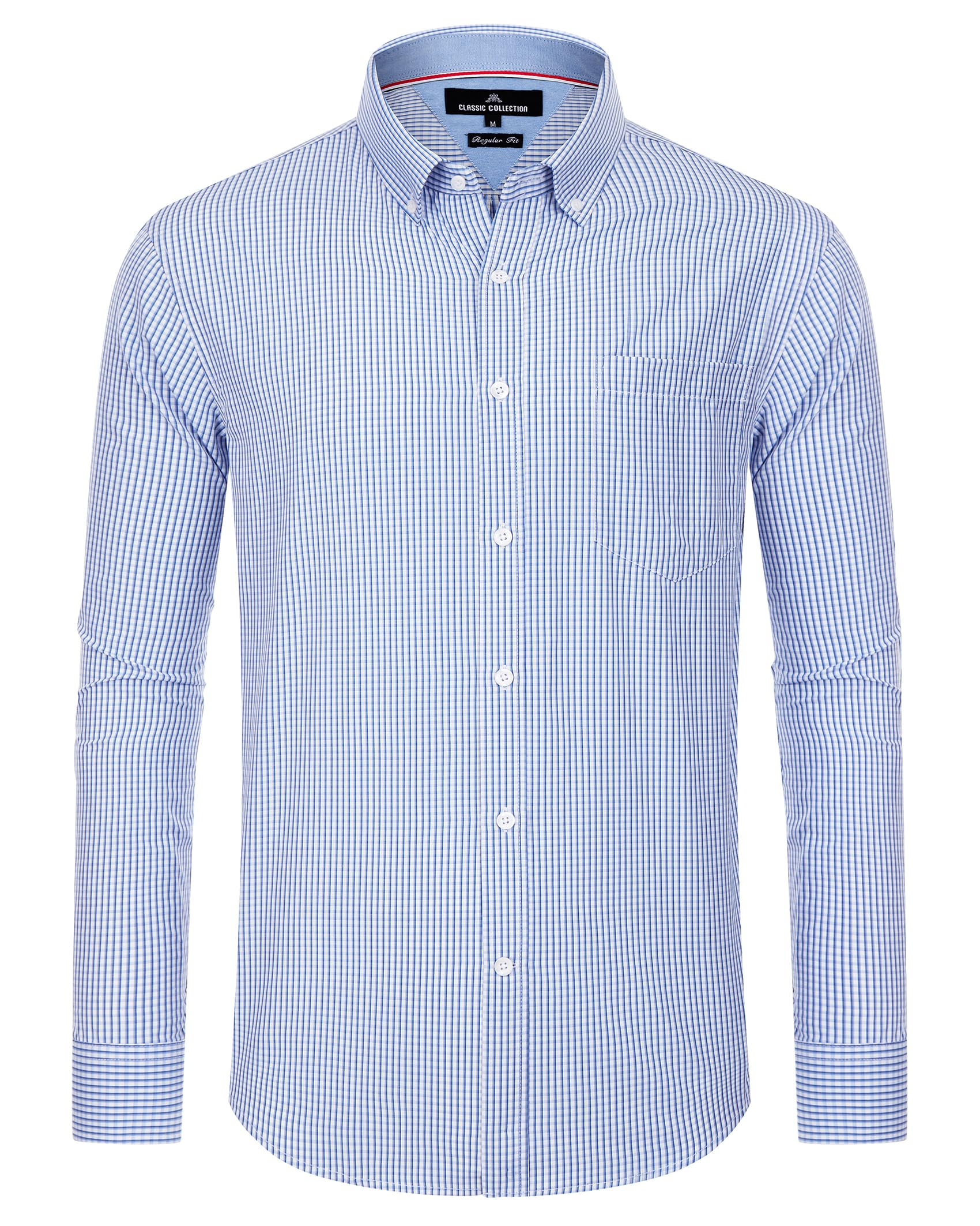 Alimens & Gentle Men's Plaid Button Down Shirts Cotton Long Sleeve Dress Shirts Regular Fit Gingham Shirts