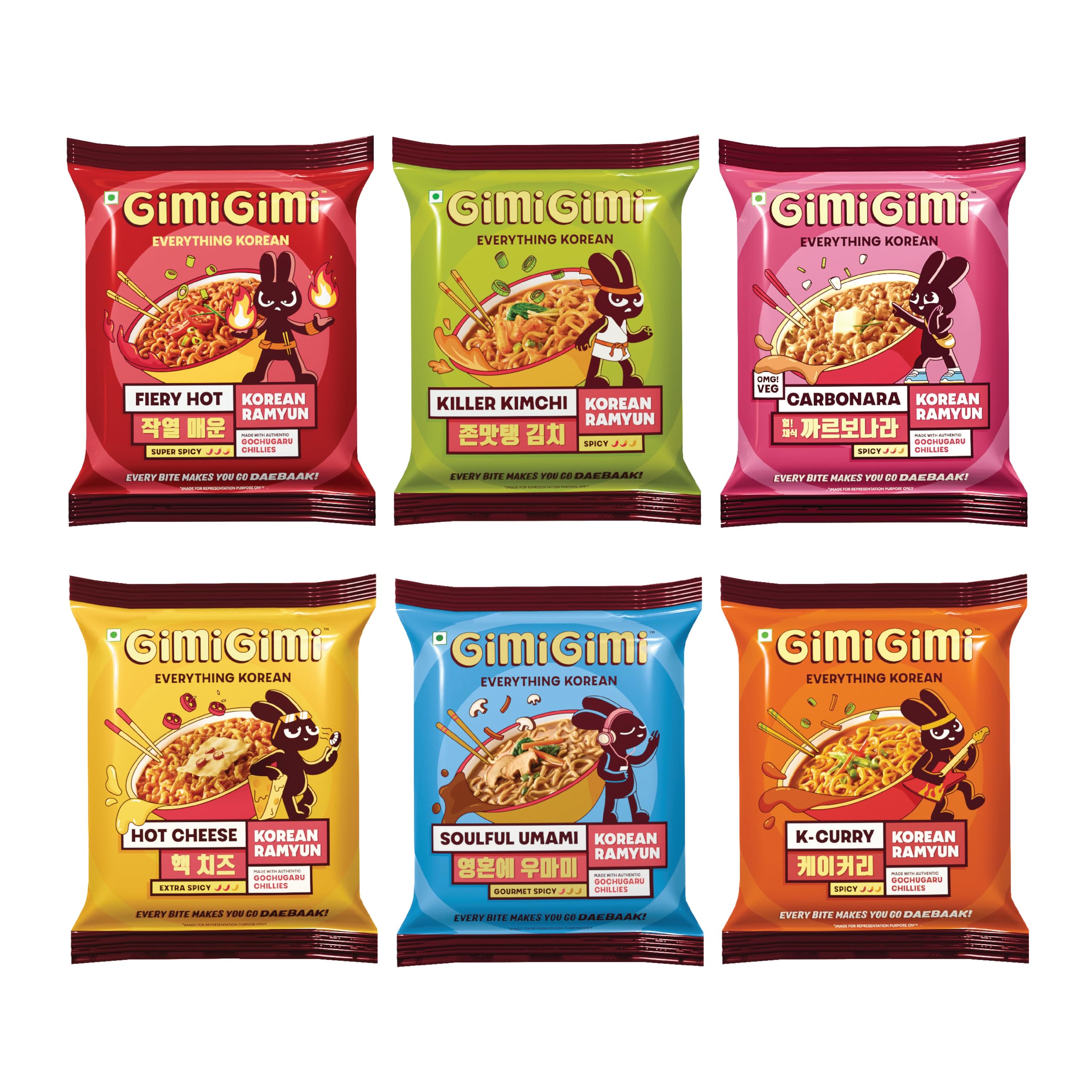 GIMI GIMI - Weely combo of pack of Fiery Hot, Killer Kimchi, K-curry, Hot Cheese, Carbonara, and Soulful Umami | Veg Korean Noodles | Authentic Korean-Style Instant Noodles-image-41