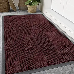 Smiry Front Door Mat Outside Entrance, Heavy Duty Sturdy Natural Rubber Doormat, Trap Dirt and Moisture, Easy Clean Low Profile Welcome Floor Mats for Indoor Outdoor Entry, 59x24 Inch, Dark Red