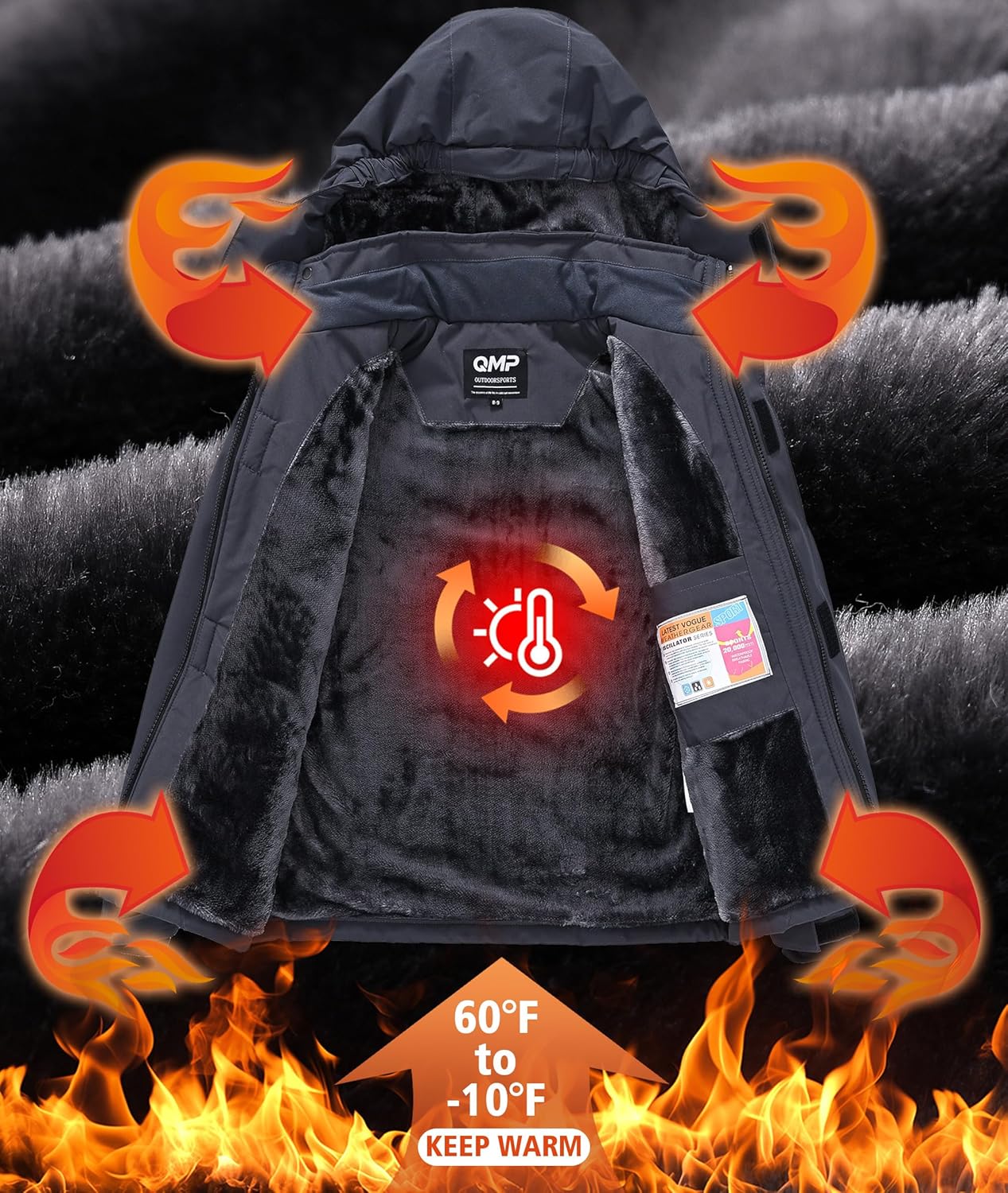 Kids Winter Jackets Warm Fleece Waterproof Snow Jacket with Zipper Pockets Detachable Hood - Image 4