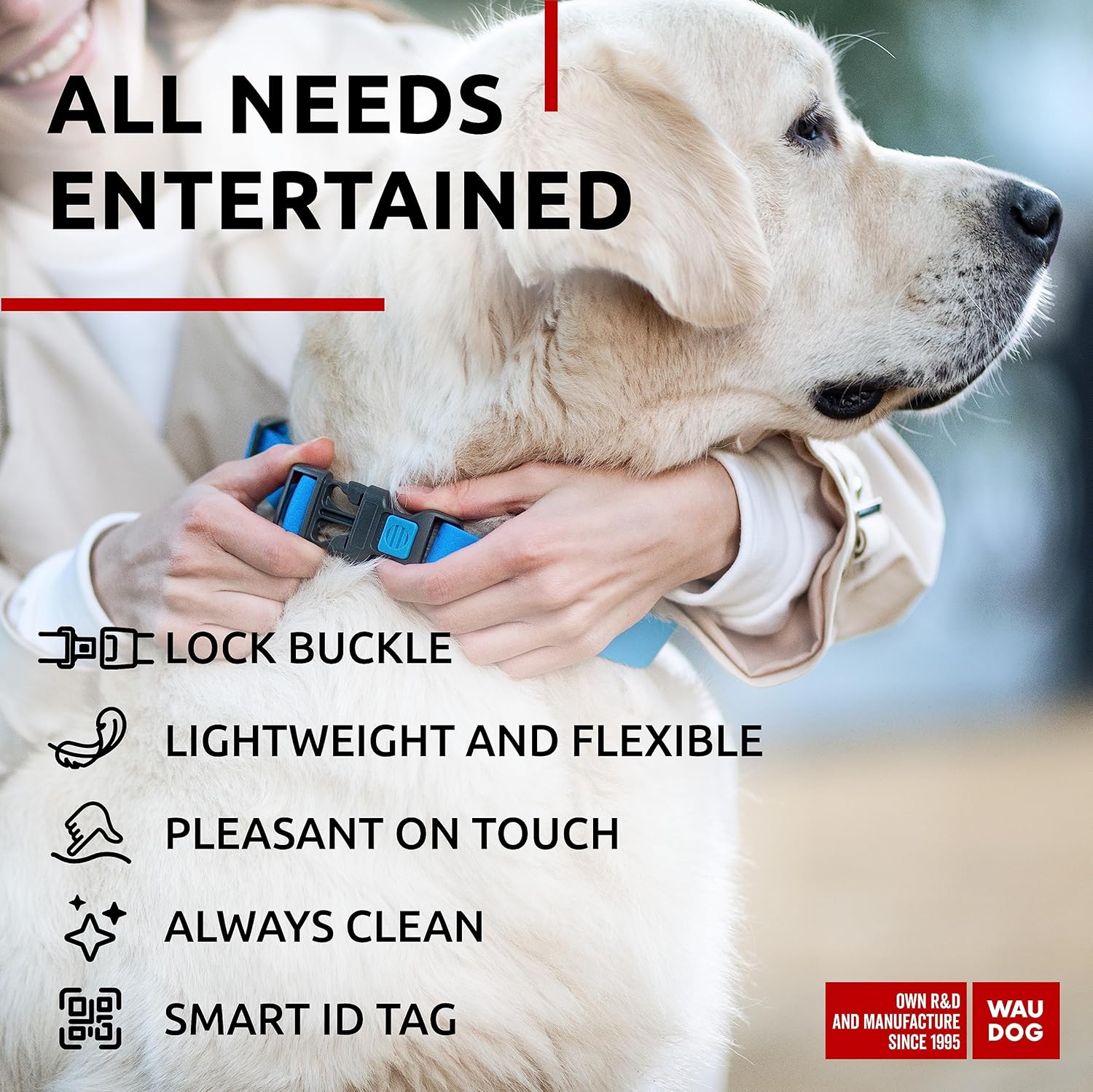 WAUDOG Waterproof Dog Collar - Adjustable Dog Collar with Air Holder and QR Dog Tag for Large Dogs, Small and Medium Dogs