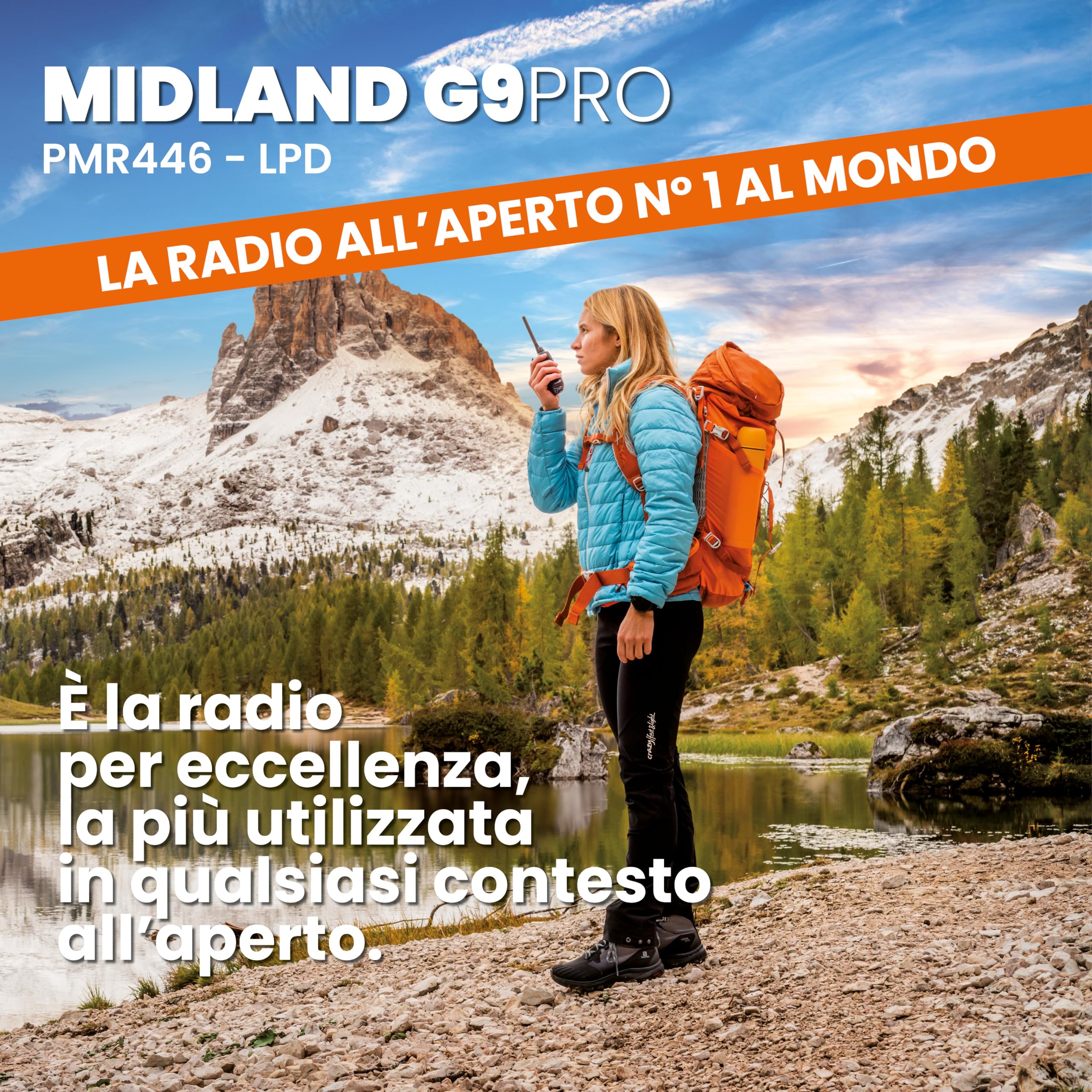 Midland - Walkie Talkie G9 PRO, Ricetrasmittenti Professionali IPX4 Waterproof per Softair e Outdoor, 101 Canali - 32 PMR446/69 LPD, Copertura 12Km, Autonomia 23H, 4 Batterie Ricaricabili e Accessori