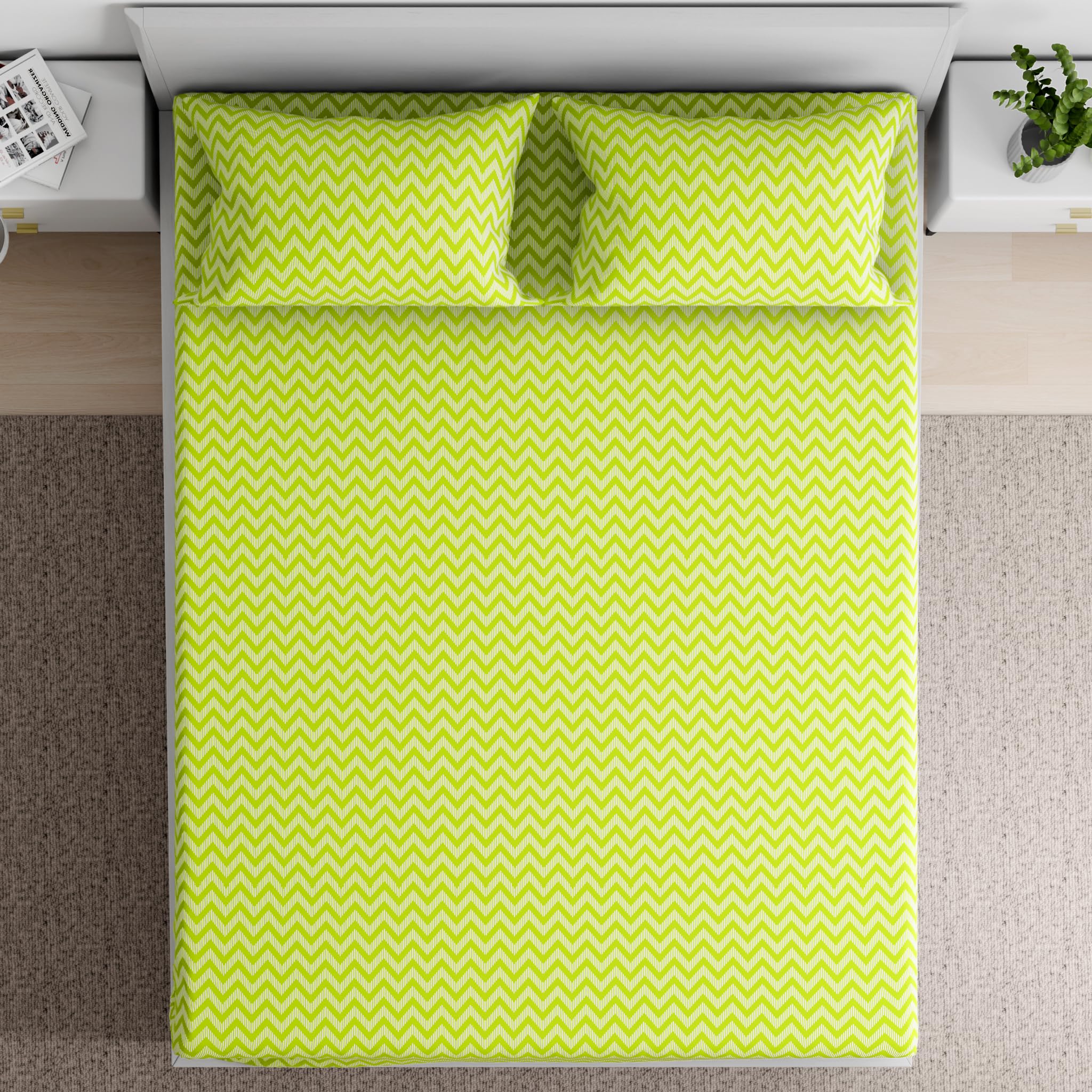 Wakefit 100% Cotton 160 TC Flat Printed Bedsheet, Amelia King Size (104x104 Inches) / (2.64m*2.64m) with 2 Pillow Covers Amelia, King