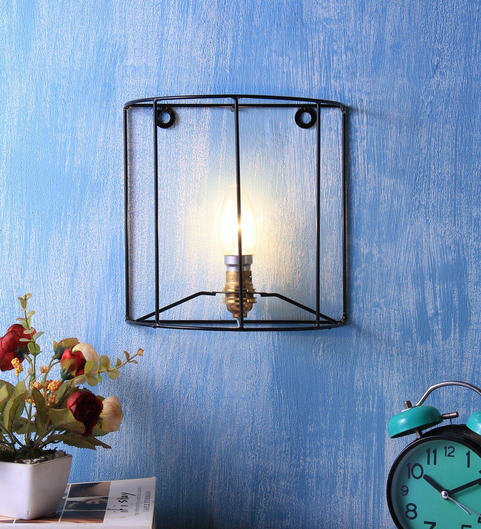 Devansh Half Round Wrought Iron Wall Light Fixture-image-0