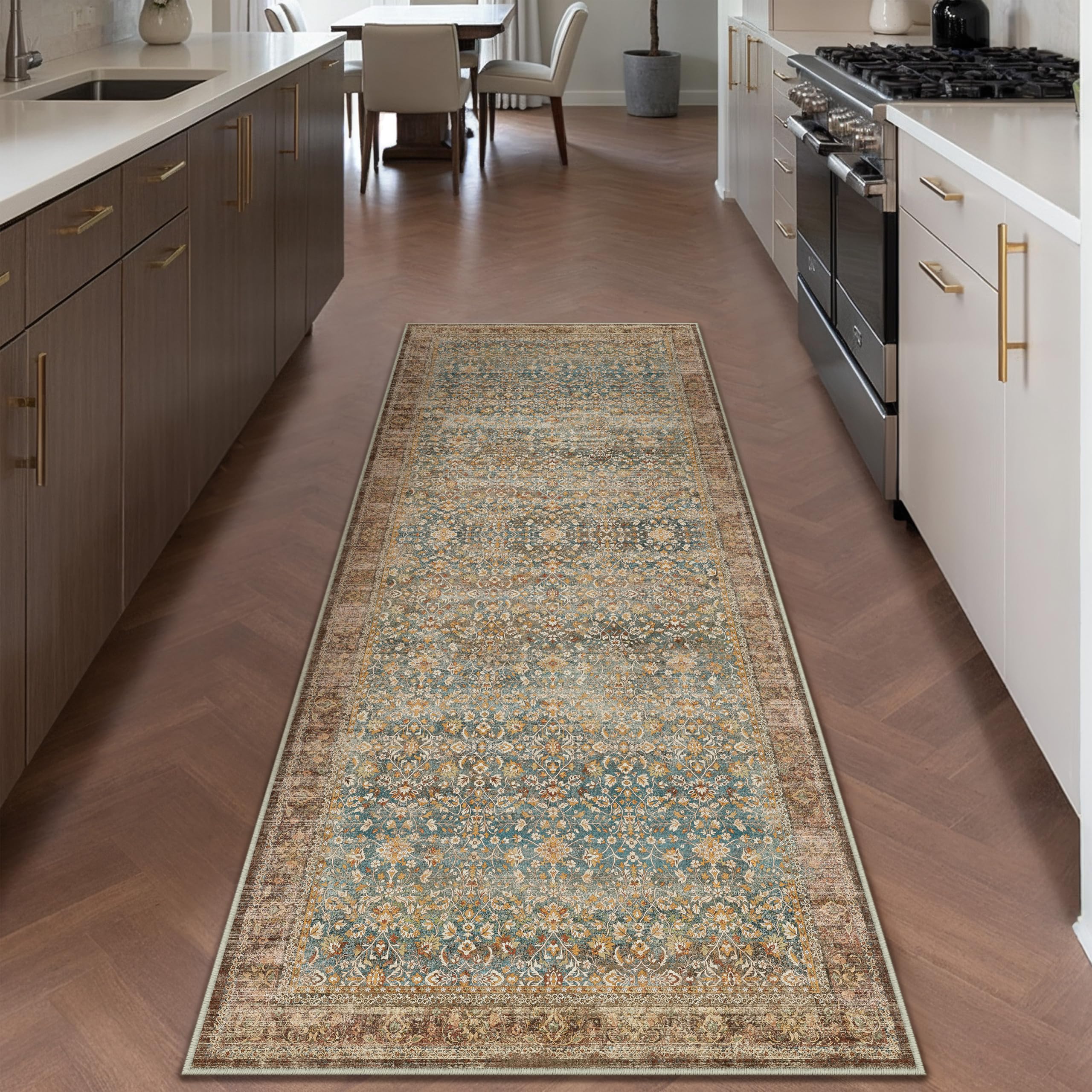 PureCozy Vintage Tappeto Corridoio 60x180cm Passatoia Cucina Antiscivolo Lavabile in Lavatrice Rosso Tappeti Cameretta Sala Ufficio Scendiletto Camera da Letto Pelo Corto Lungo Carpet