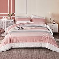 Vista 2 de Litanika Juego de edredón rosa tamaño King, juego de edredón ligero de 3 piezas, color blanco rubor