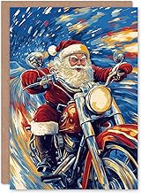 Artery8 Biker Santa Claus on Motorcycle Fun Bold Blank For Him Or Her Art Xmas Festive Christmas Card