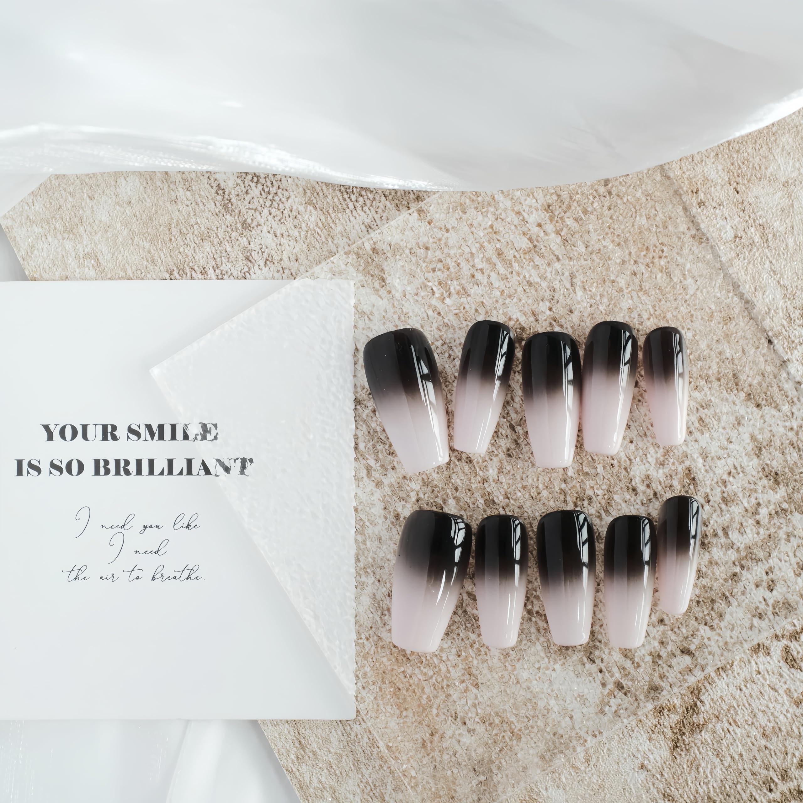 Generic Black and pink-Gradient Ballerina Press on Nails，Spring Summer Handmade Solid color nails，Salon Quality Nail art，Home Quick Manicure Fake Nails Acrylic False Nails Kits for Women Gift (L)