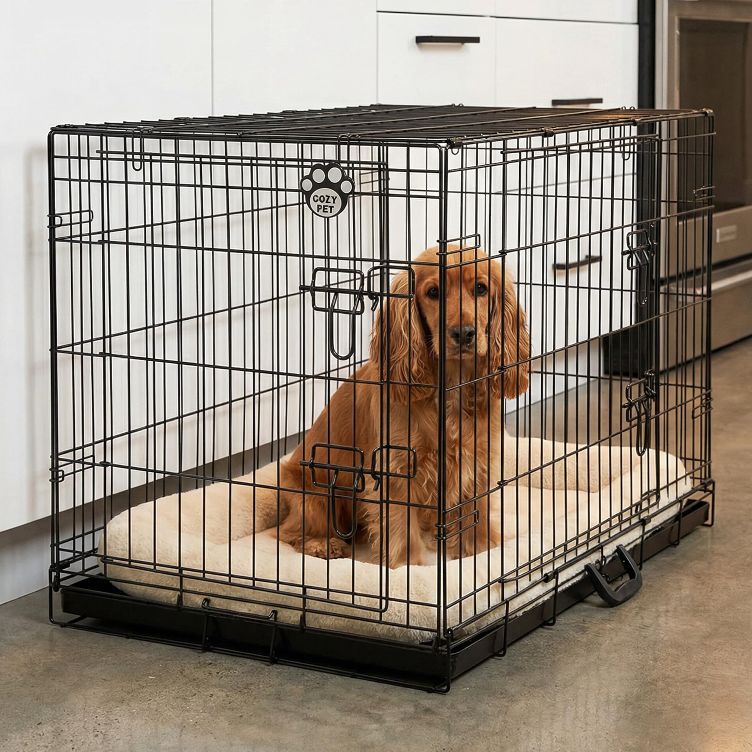 Cozy Pet Medium Dog Crate with Metal Tray 36" Black 92cm Long Medium Dog Cage with Chew Proof Metal Tray Folding Puppy Crate Cat Carrier Puppy Cage DC36B.