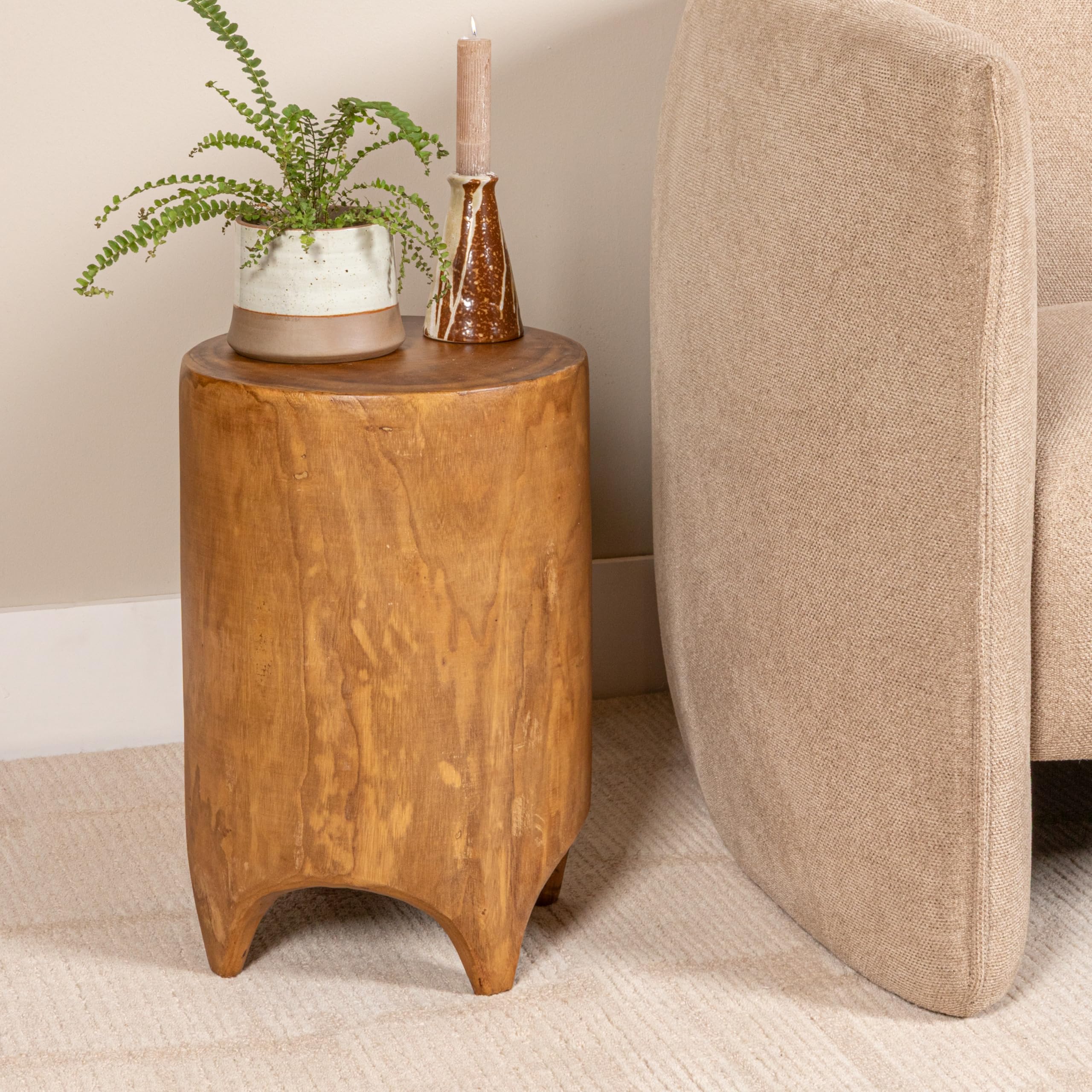 Creative Co-Op Hand-Carved Wood Side Table, Walnut Finish