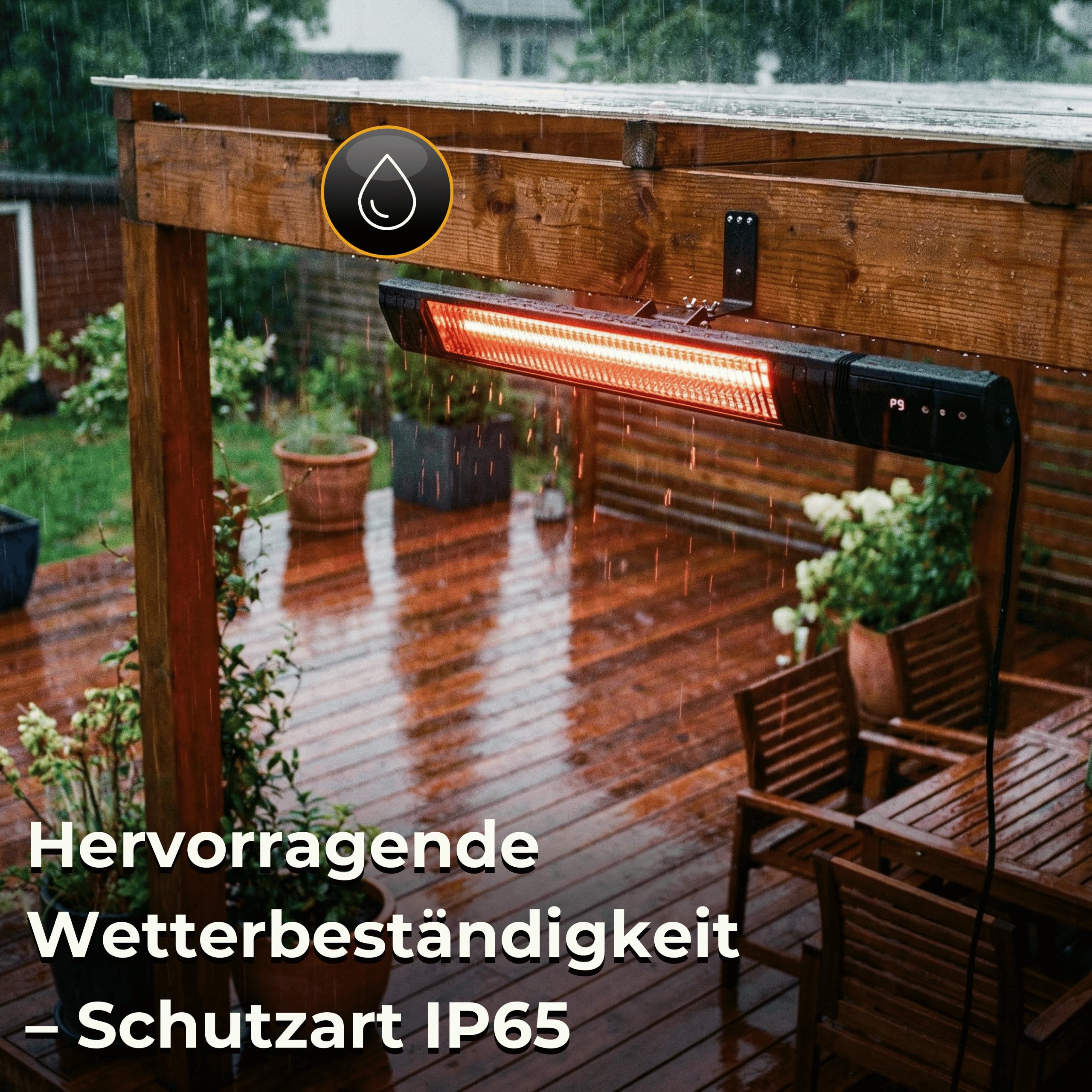 Infrarot Heizstrahler 2500W, 9 Stufen, IP65, Montageketten, Fernbedienung, Timer, Elektroheizung RAY, Terrassenheizer Outdoor, Wandheizung, Infrarotheizung, Heizstrahler Terrasse & Innenraum