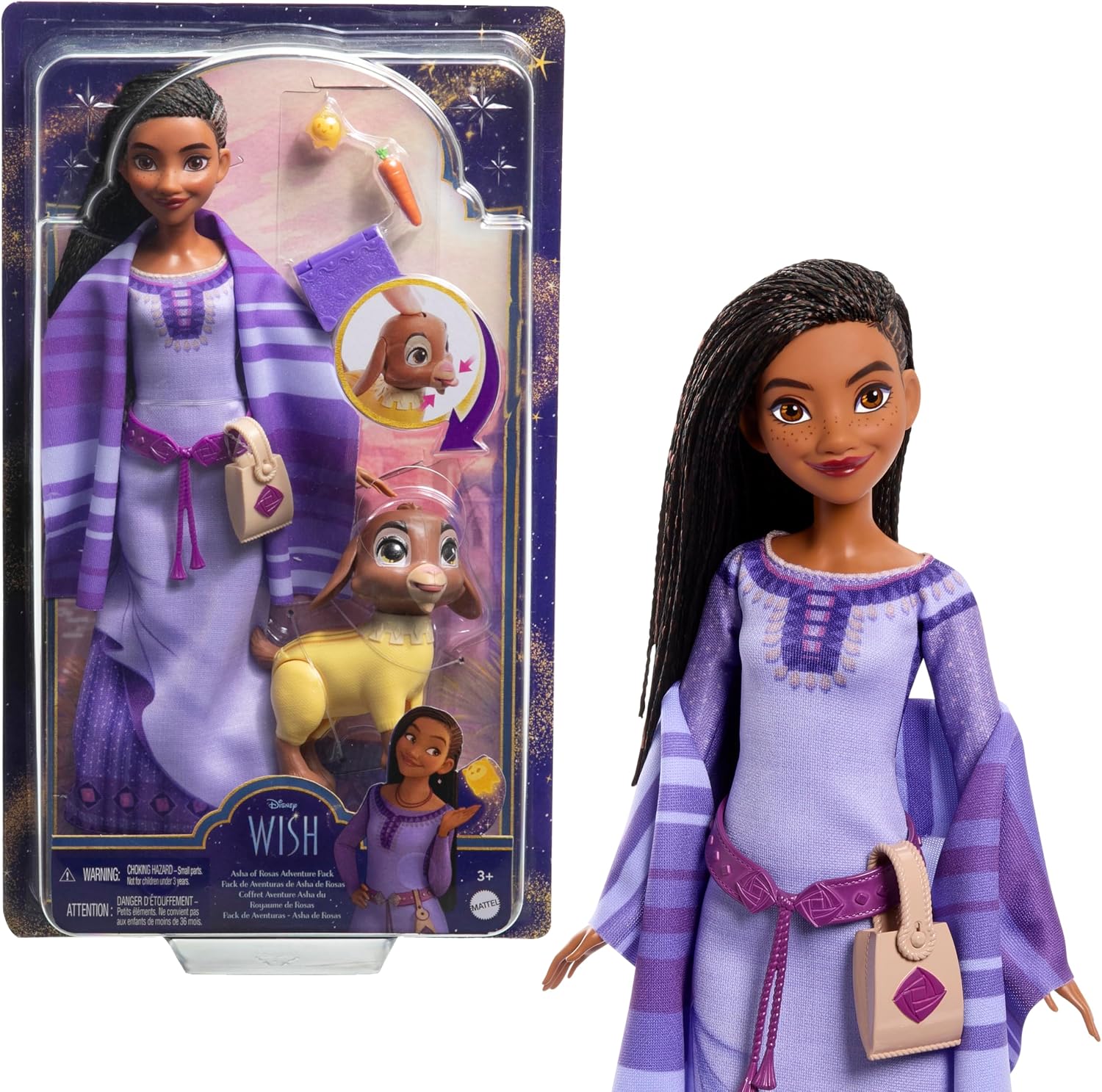 Disney Wish Asha of Rosas Adventure Pack Doll, Posable Fashion Doll with Removable Fashion, Animal Friends and Accessories