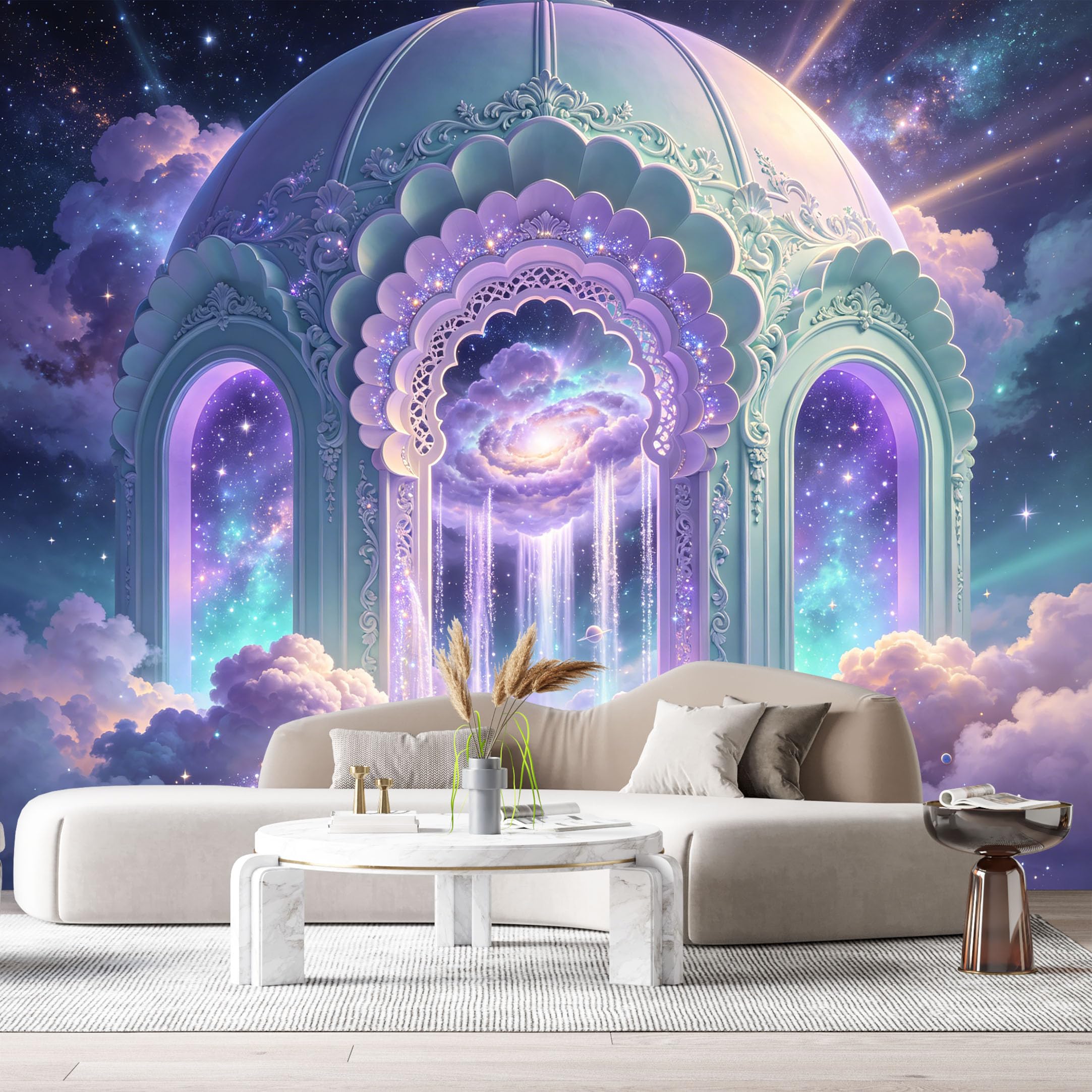 Custom Size Wall Murals Celestial Temple Cosmic Gateway Abstract Dreamlike Nebula Galaxy 3D Trompe L'Oeil SelfAdhesiveWall Fabric Removable Wallpaper Wall Decor for Living Room Bedroom
