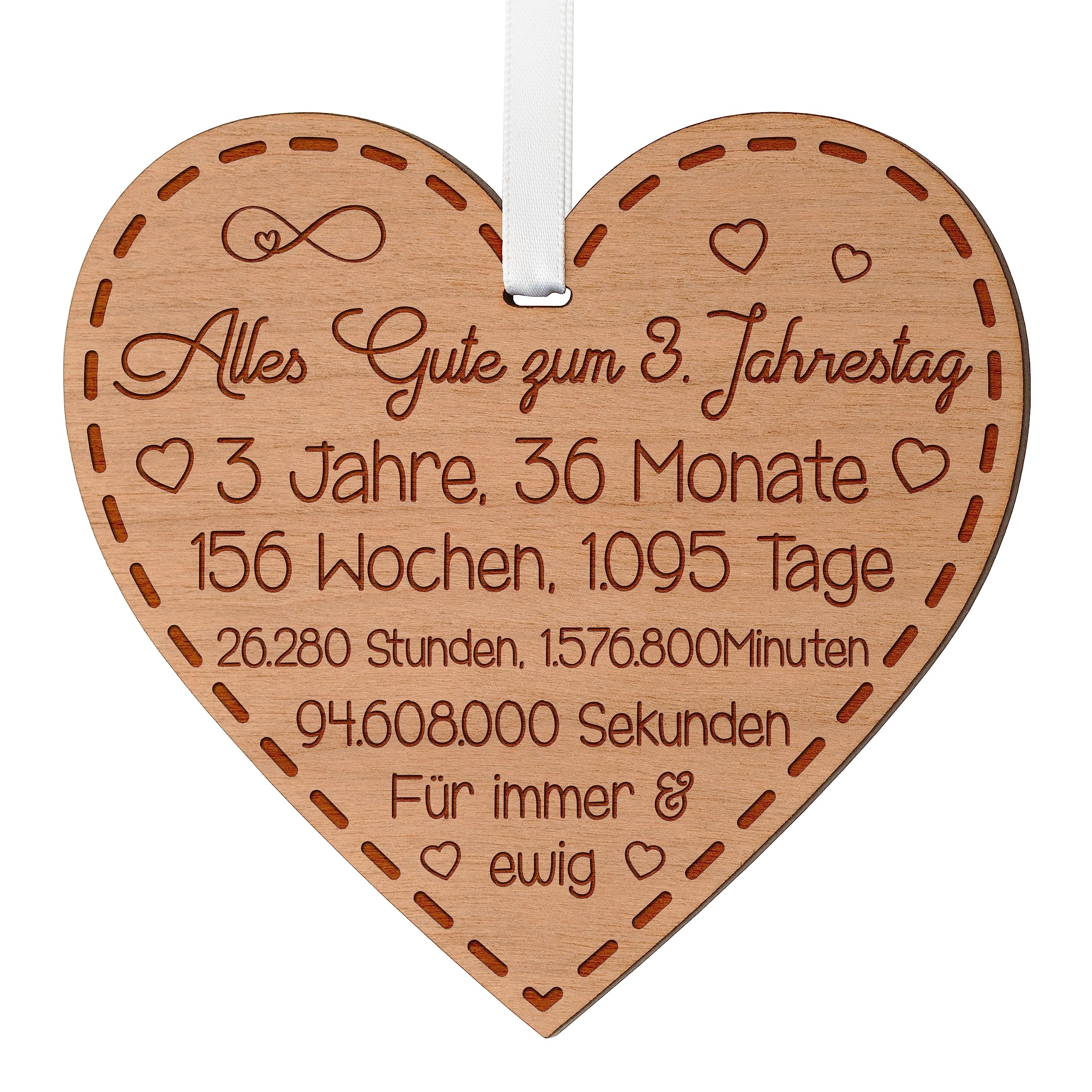 BLAZING EAGLE DESIGNS 3. Jahrestag Geschenk für Paare 3. Hochzeitstag Geschenke für ihn und sie Jubiläumsgeschenk für Ehemann 3 Jahre Jubiläum Holzherz zum Aufhängen mit Gravur Erinnerung für Ehefrau