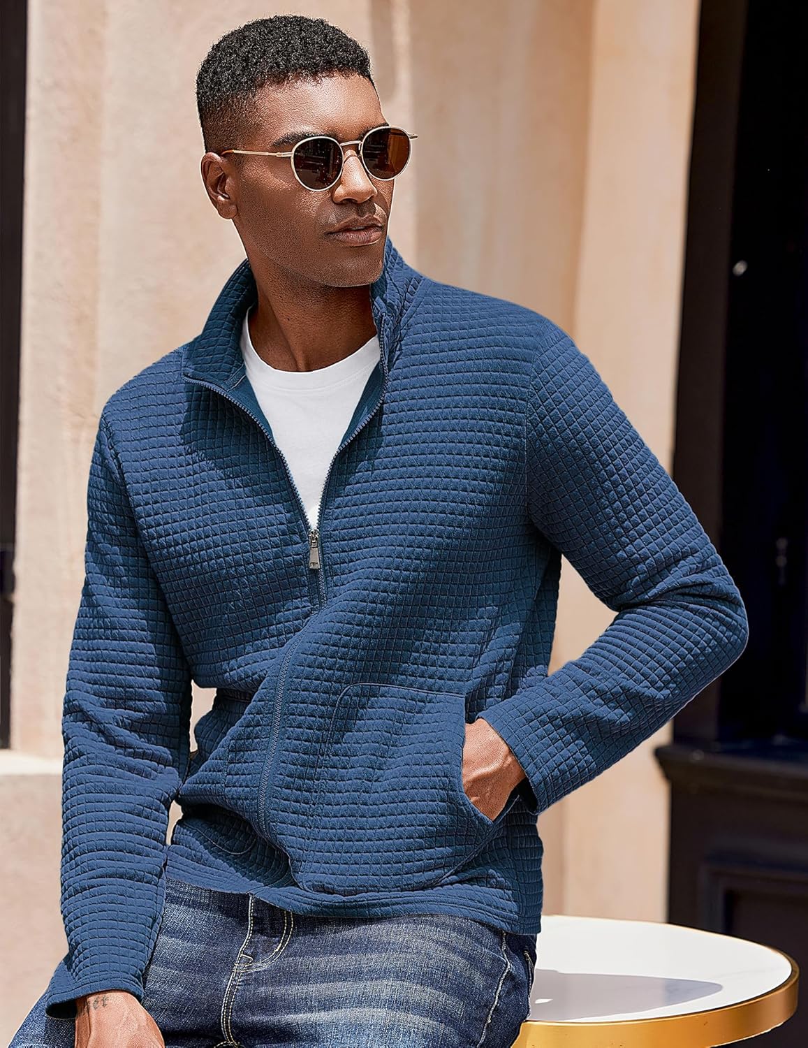 COOFANDY Men's Lightweight Varsity Jacket Casual Bomber Jackets Waffle Zip Up Sweatshirts with Pocket - Image 2