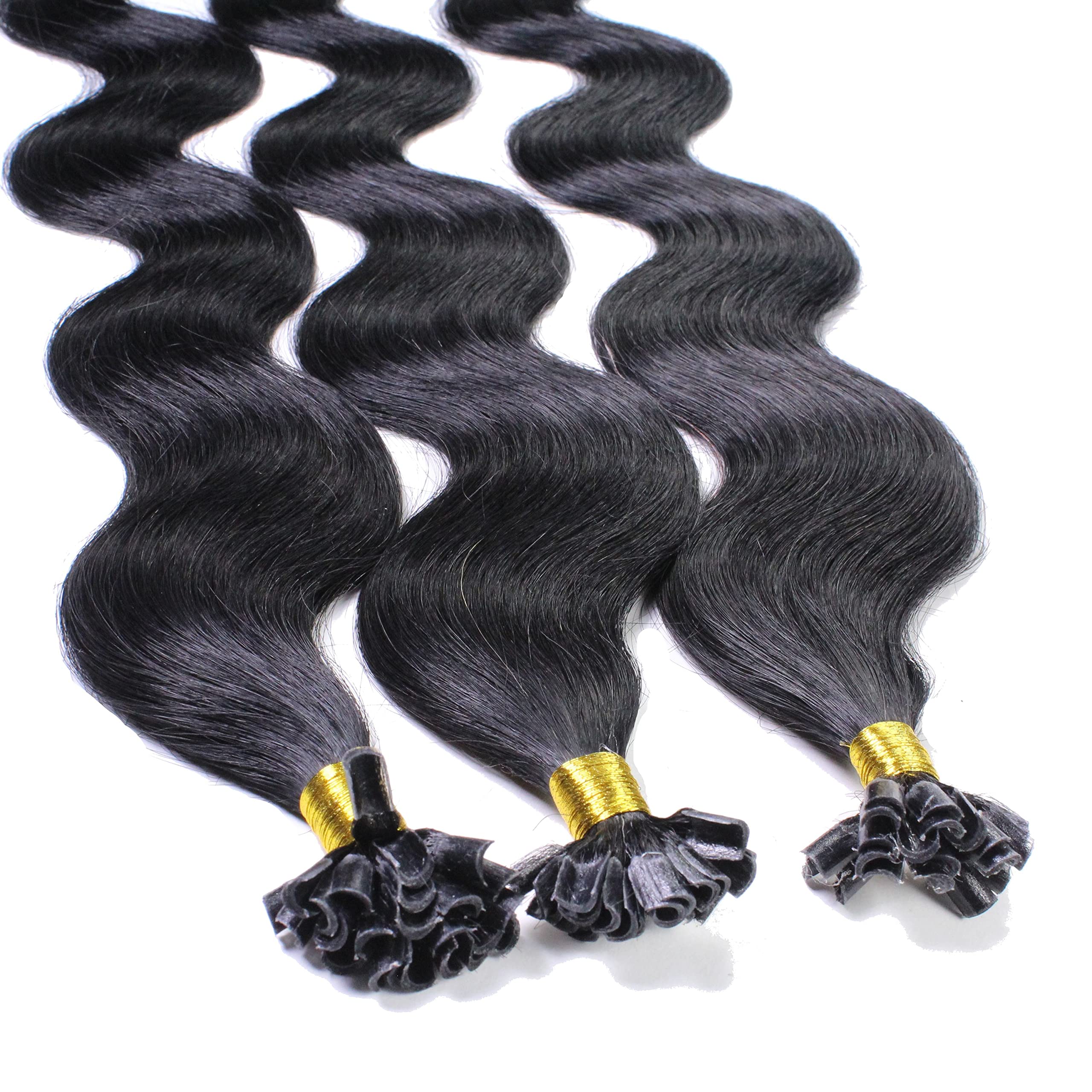 hair2heart Extensions Echthaar Bondings Gewellt - 100 Strähnen 0.5g 60cm 2/0 schwarz