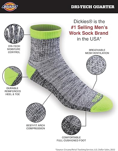 Miniatura 40 de Dickies Calcetines Dri-Tech para hombre con control de humedad, disponibles en tallas M-XXL (6, 12, 18 pares)