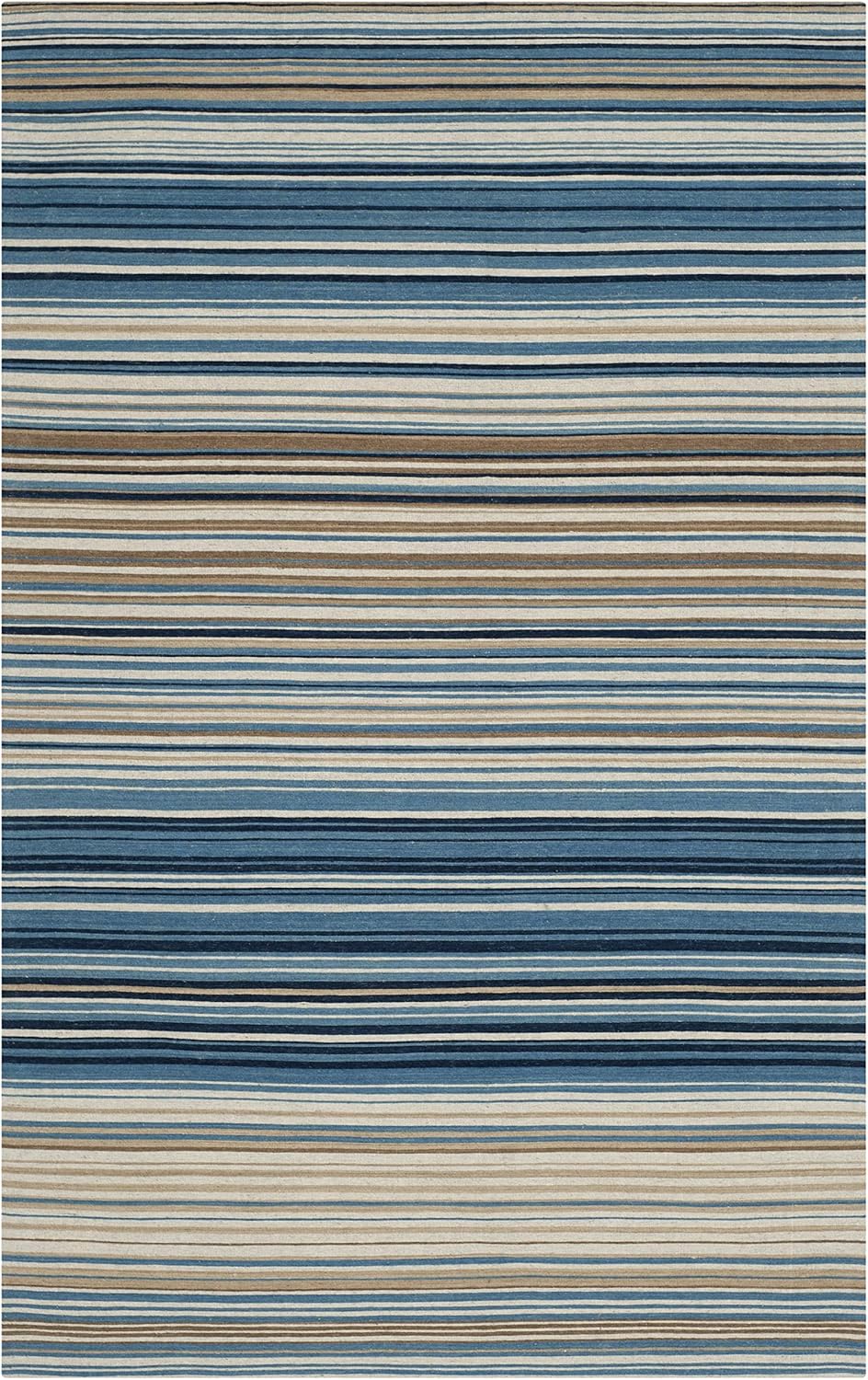 SAFAVIEH Marbella Collection Area Rug - 5' x 8', Blue & Multi, Handmade Flat Weave Stripe Wool, Ideal for High Traffic Areas in Living Room, Bedroom (MRB289A)