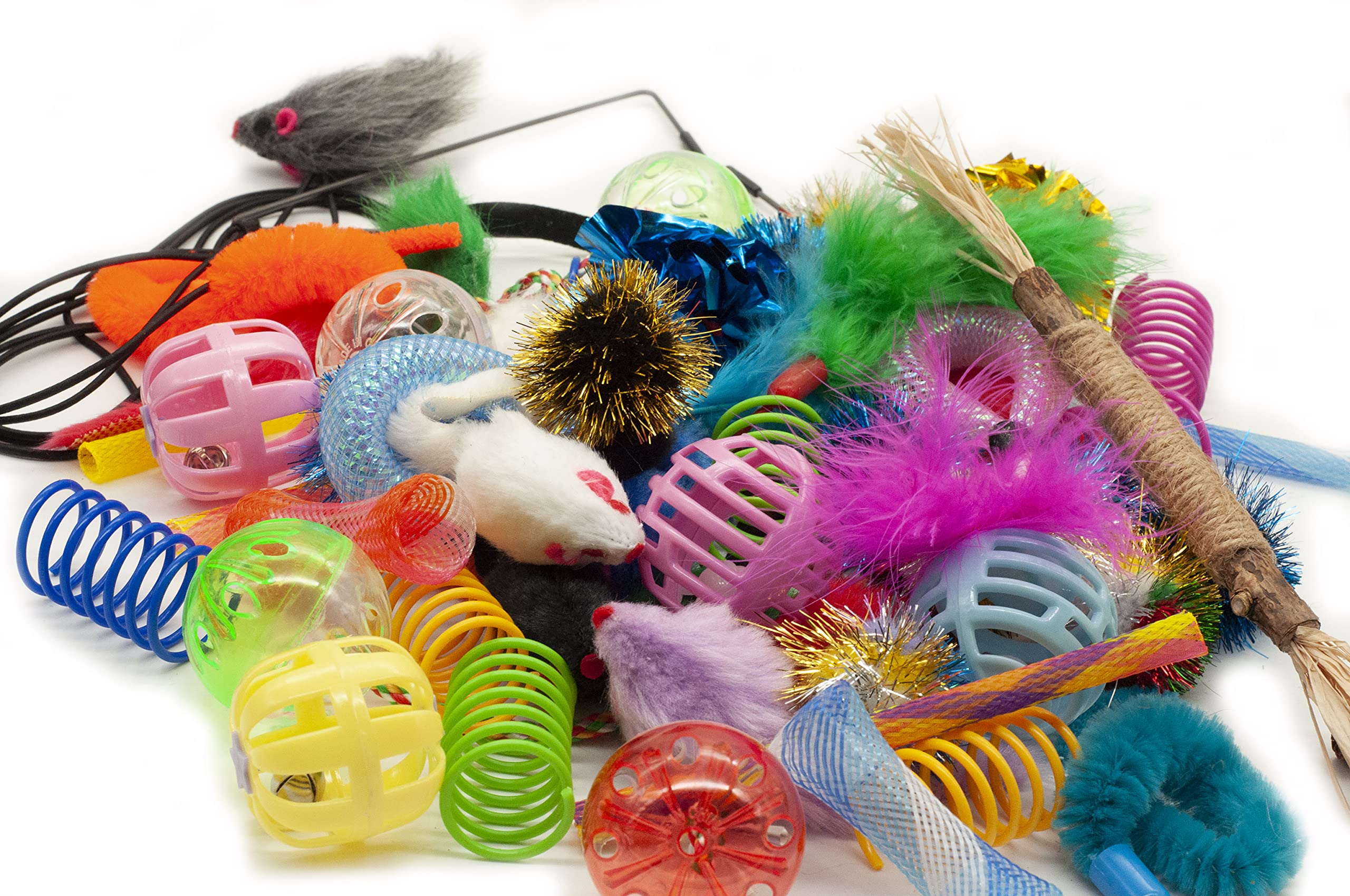 Fashion's Talk Juguetes para gatos, 50 piezas para gatos de interior, ratones interactivos para colgar en la puerta, juguete de plumas para gatos, juguete de resorte, varita para gatos, bolas
