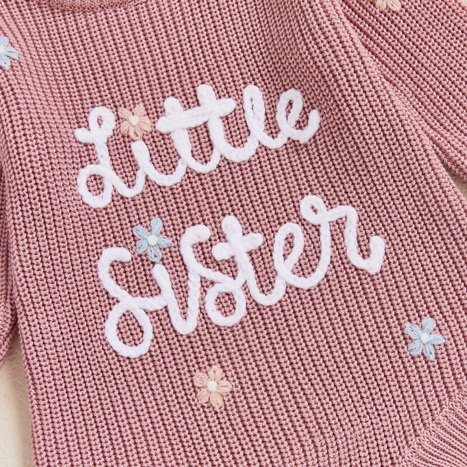 Maglione per neonata Sorella minore ricamo fiore manica lunga girocollo pagliaccetti lavorati a maglia neonato autunno inverno body ragazze tuta 0-12 M