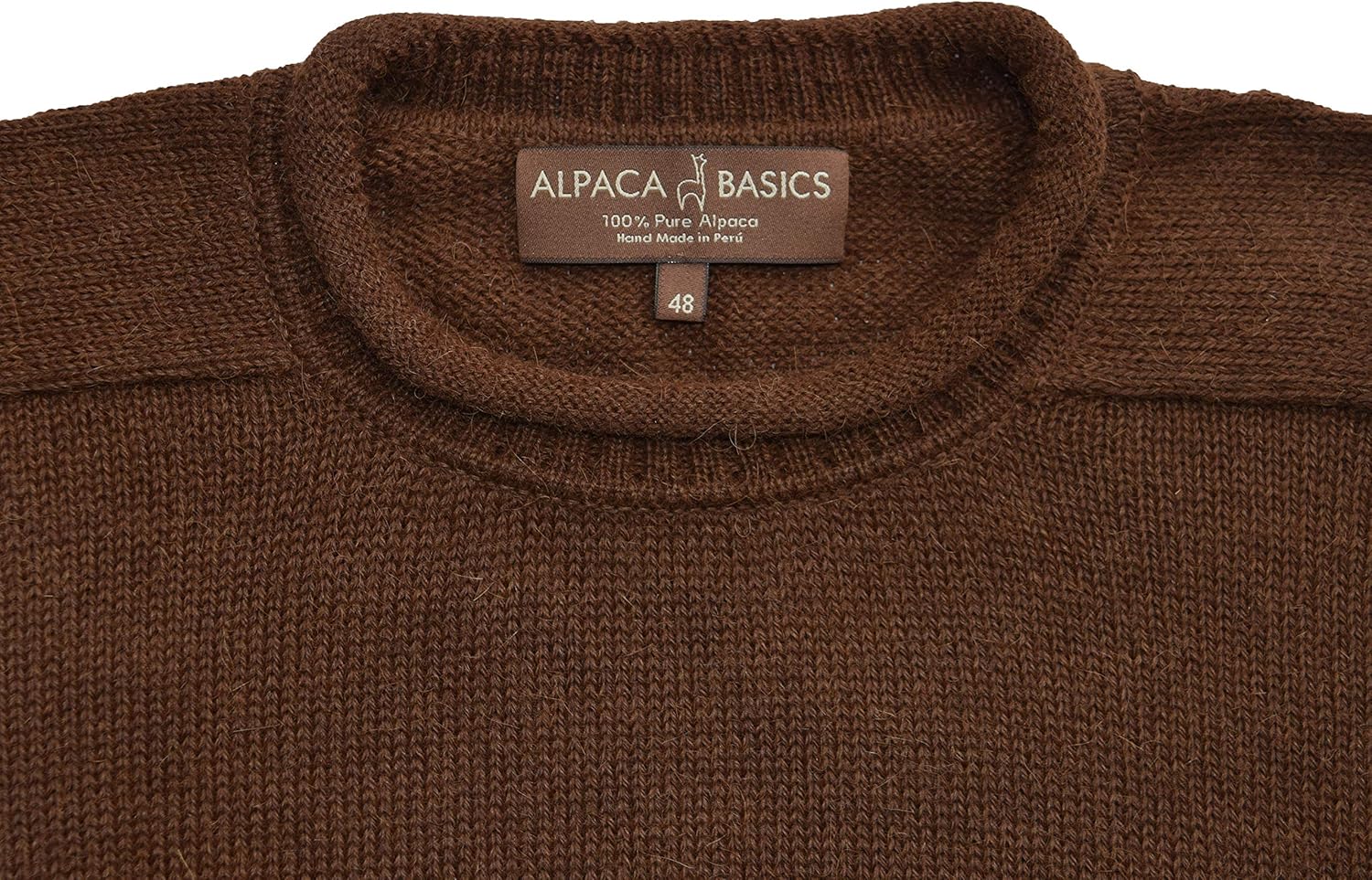 Men's Handmade 100% Alpaca Wool Roll Neck Sweater (Brown, Medium)