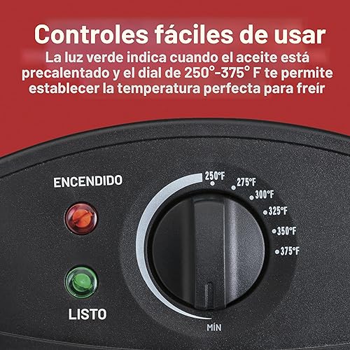 Miniatura 7 de Hamilton Beach 35032 Freidora eléctrica de estilo profesional, cesta con ganchos, 1500 vatios, 3 litros, acero inoxidable