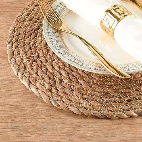 Miniatura 6 de Juego de 4 manteles individuales tejidos, manteles individuales de ratán mediano de 10 pulgadas, manteles individuales de mimbre, camino de mesa