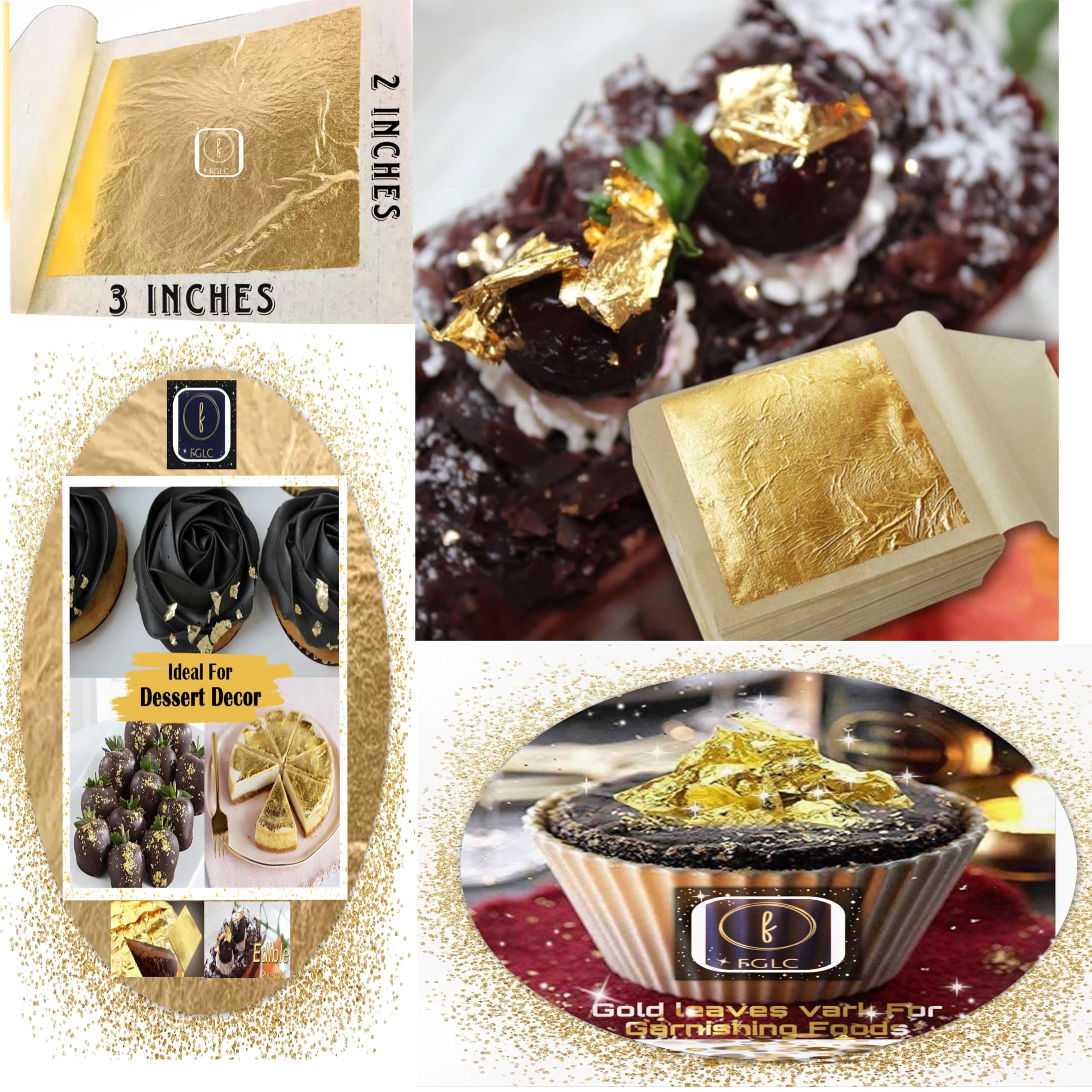 24k Edible Gold Sone ke Vark Size (75MM"x50MM") | 2x3 Inch pack of 10 Gold Leaf Sheets For Indian Sweets Mithai Dessert Cake Confitionary Ice Creams Jain Mandir Worshipper Pooja Anti Aging royal Drink 4