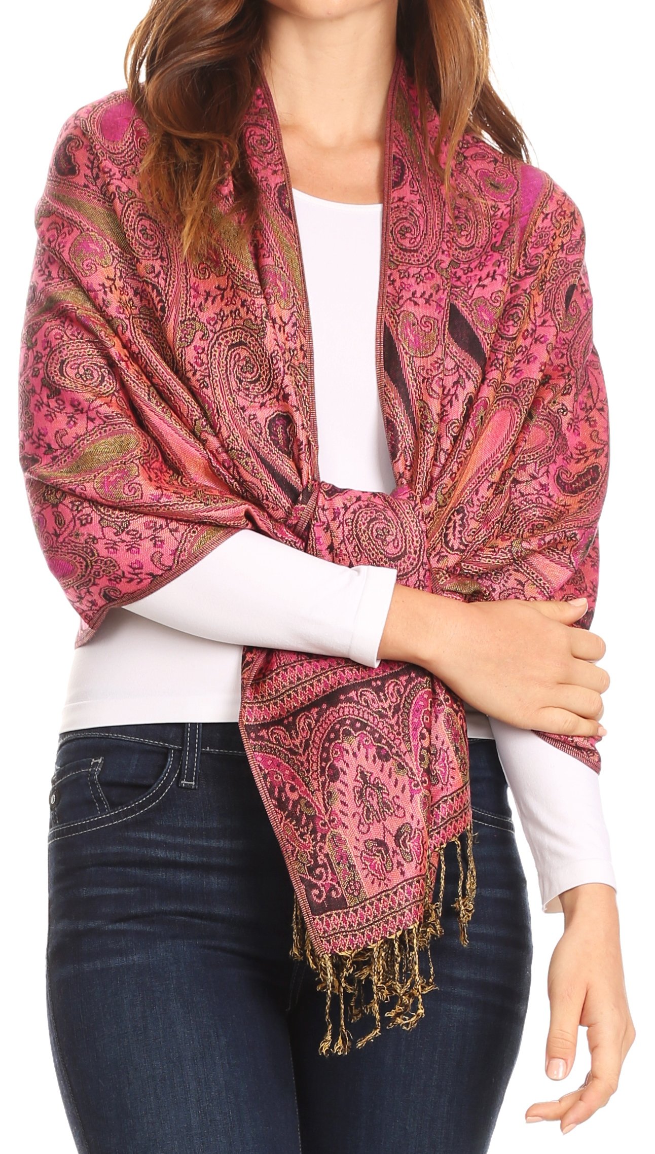 Sakkas Kalin Long Wide Paisley Design Woven Pashmina Shawl Scarf Wrap Stole