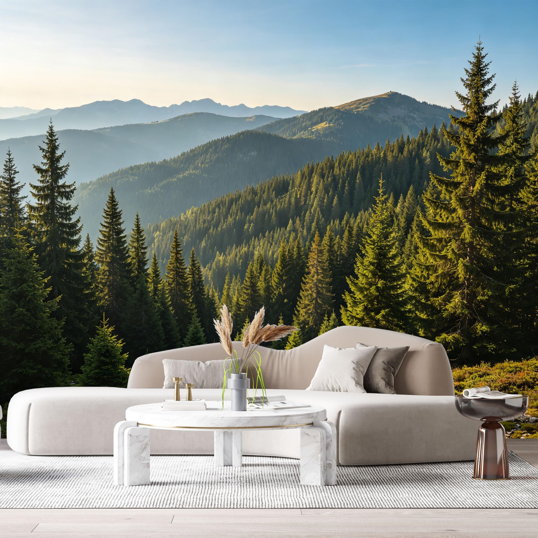 Custom Size Wall Murals Mountain Forest Landscape Sunrise Valley Pine Trees SelfAdhesive Wall Fabric Removable Large Wallpaper for Photo Living Room