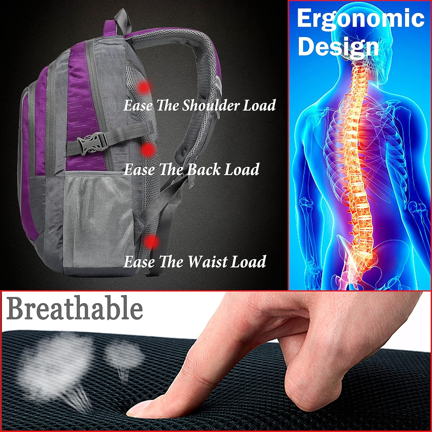 ProEtrade Extra Large Backpack Bookbag for College Travel Laptop Business Hiking Backpack Fit Laptop Up to 17 Inch Sturdy Multi Compartment Gifts for Men Women Night Light Reflective (Light Purple A)