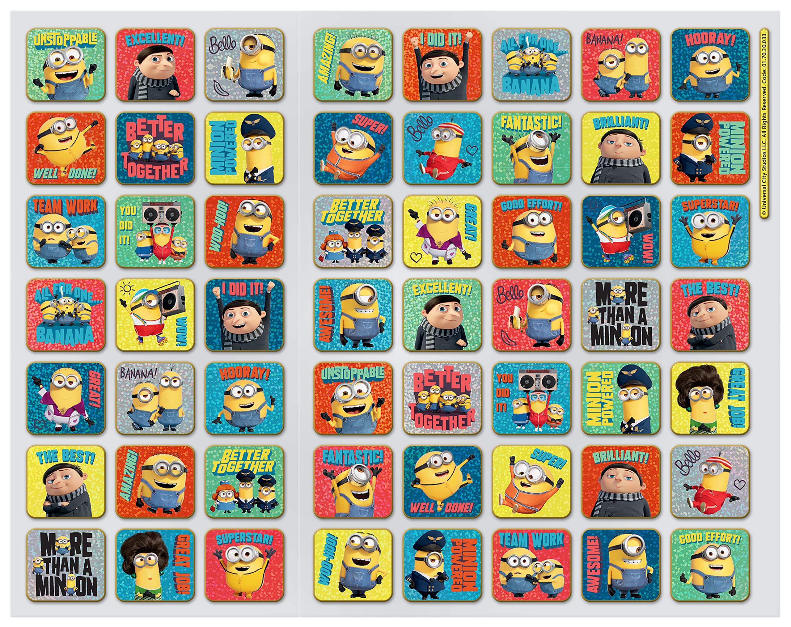 Paper Projects 01.70.30.033 Minions: The Rise of Gru Reward Include 56 Adesivi Scintillanti, la Tabella Colorata è Lavabile, Blu/Verde, 29,7 cm x 42 cm