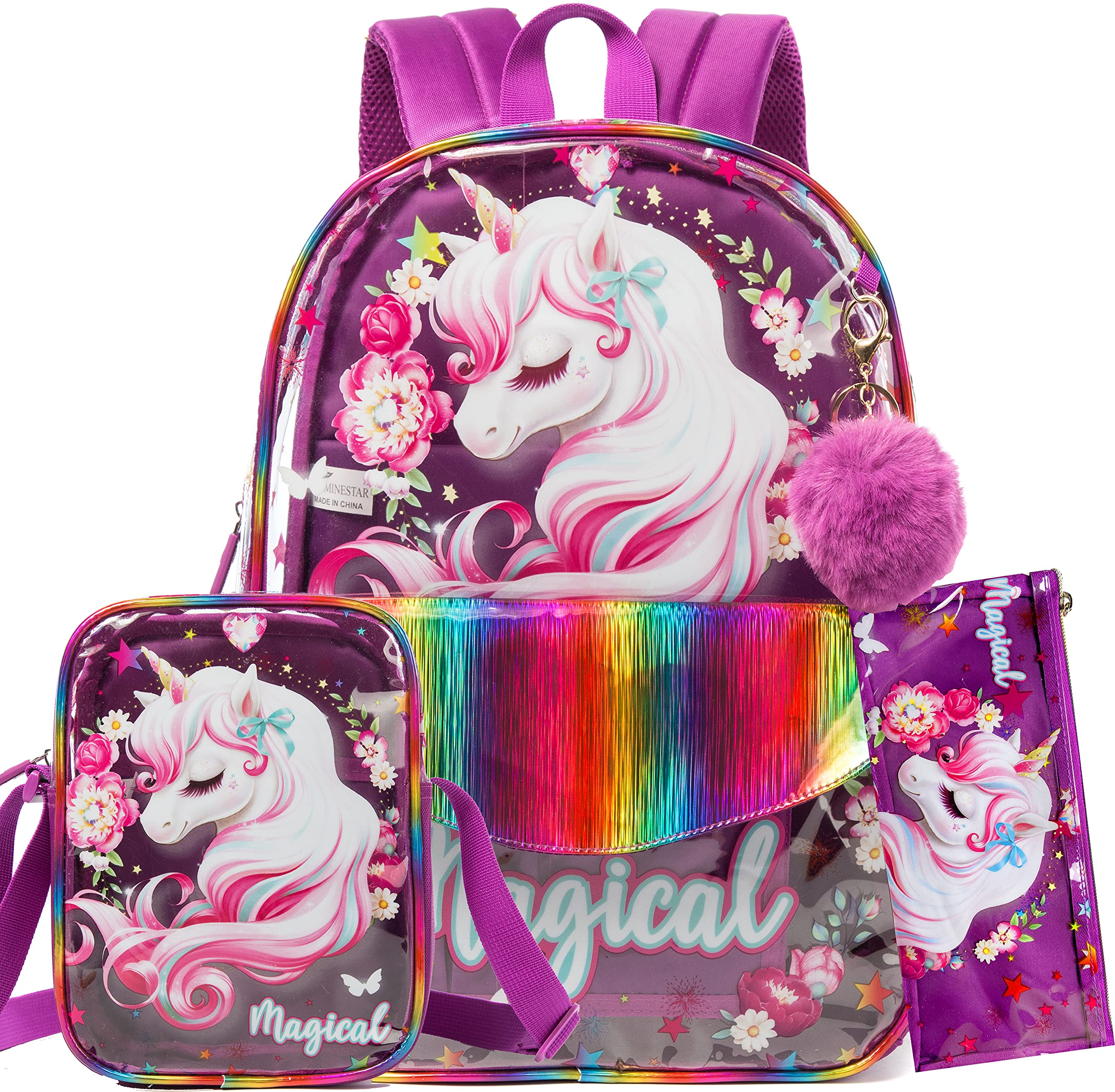 See Through Unicorn Backpack Holographic Rainbow Glitter Mini