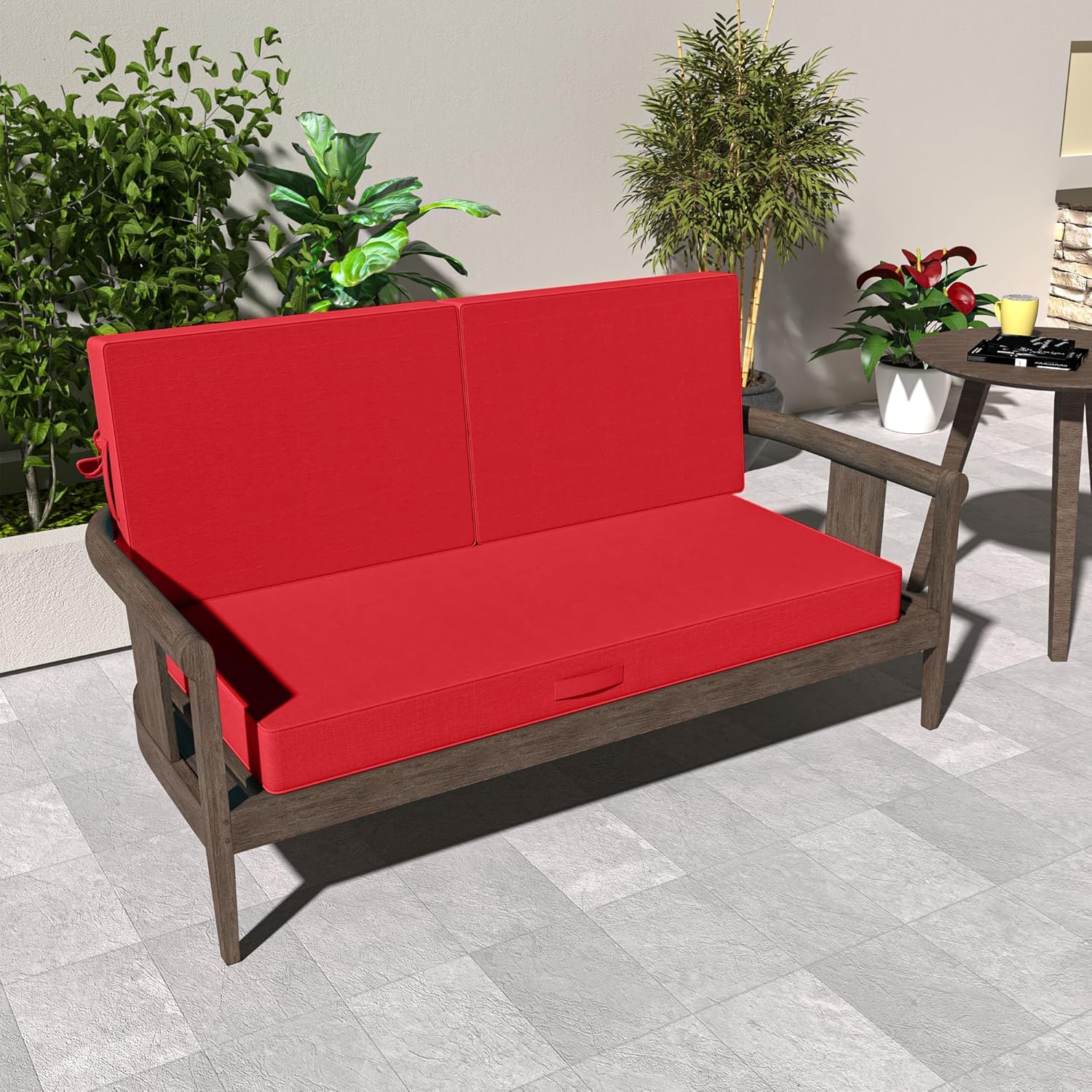 Outdoor Loveseat Cushion Set Deep Seat Cushions Replacement for Outdoor Furniture, 46x24'' Waterproof Fade Resistant 4'' Bench Cushion with 2 Foam Backs for Patio Couch Bench Swing(46x24x4in,Red)
