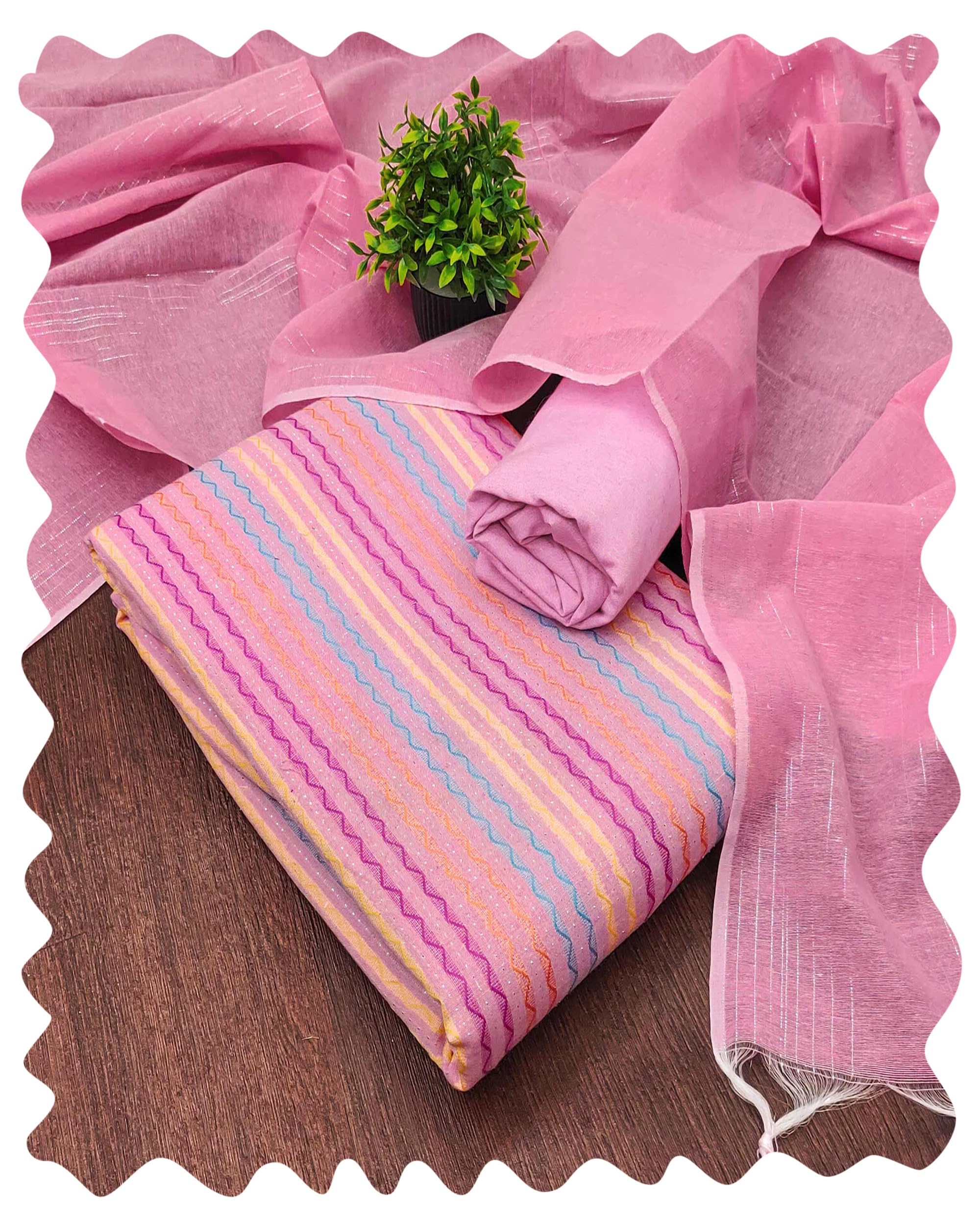 peachmode Women's Striped Woven Poly Cotton Blend Unstitched Dress Material | Stylish Ethnic Wear Ladies Latest 3 Piece Kurti Pant Dupatta Fabric Salwar Suit Sets for Women Free Size-picture-35