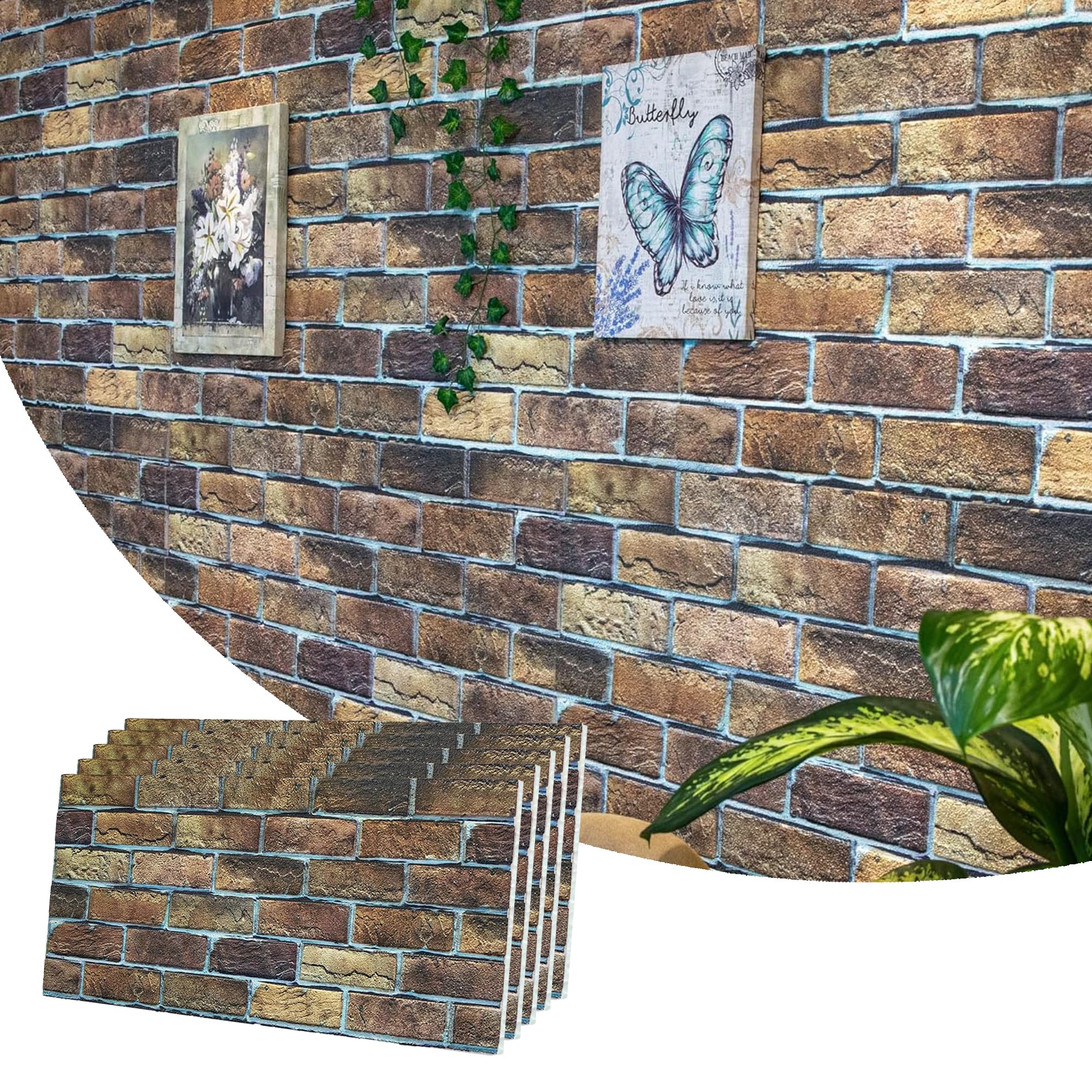 Dundee Deco 3D Wall Panels Brick Effect - Cladding, Brown Beige Stone Look Wall Paneling, Styrofoam Facing for Living Room, Kitchen, Bathroom, Balcony, Bedroom, Set of 5, Covers 27 sq ft