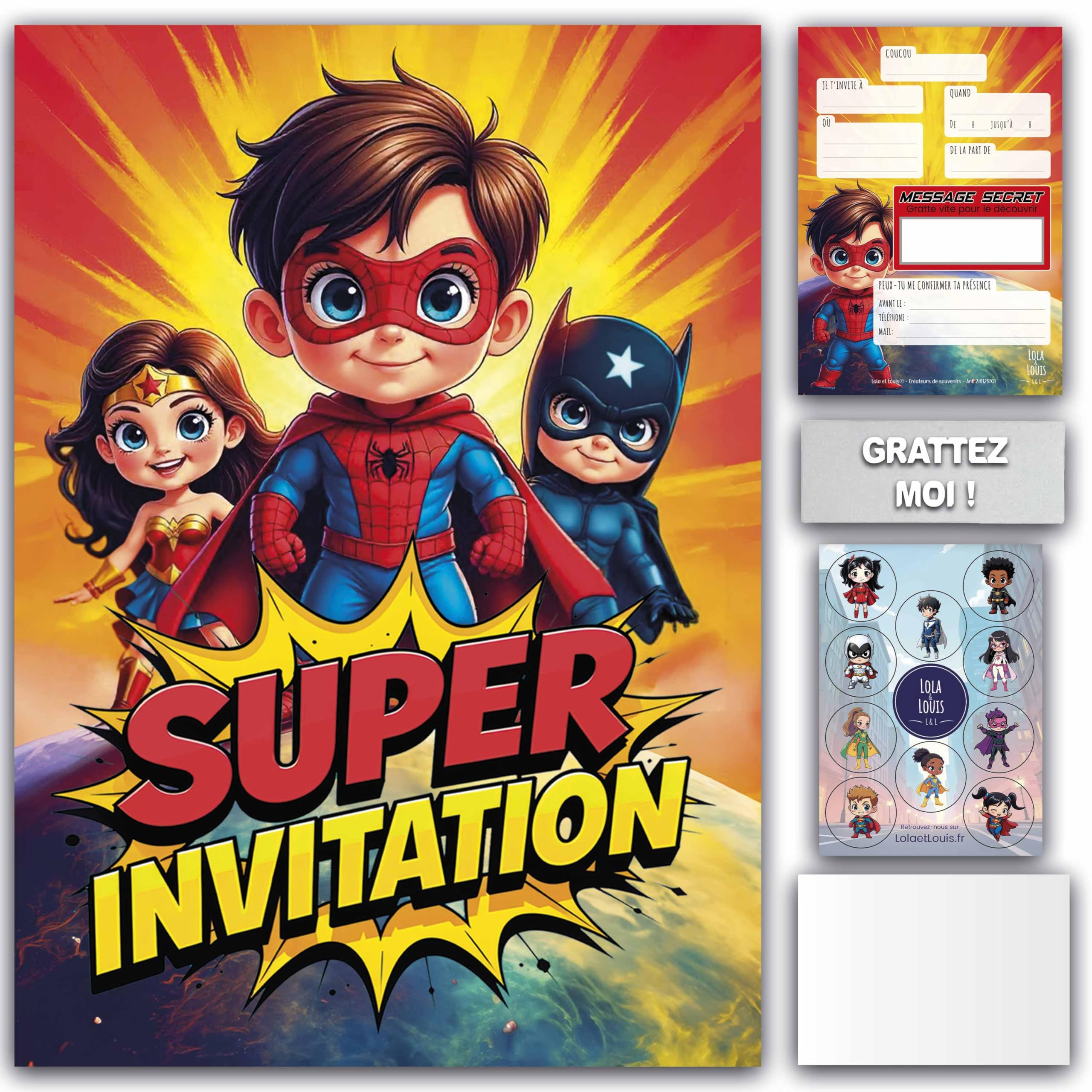 Cartes Invitation Grattage Lola Et Louis - 10 Cartes Avec Enveloppes, Message Secret, Voitures Et Jeux Vidéo